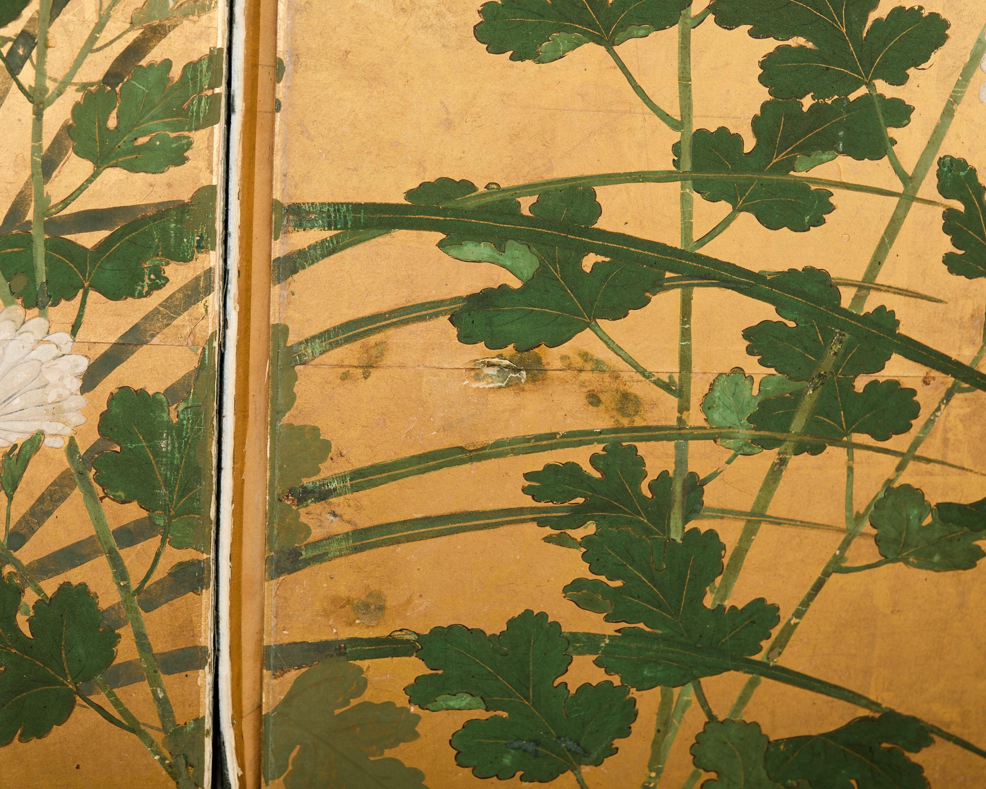 Japanese Edo Four Panel Screen Flowering White Chrysanthemums For Sale 7