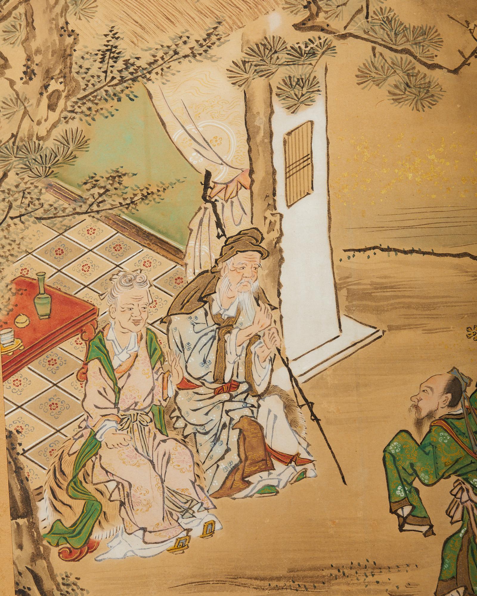 Japanischer Edo-Raumteiler mit vier Tafeln aus Kano-Schule Filial Piety im Angebot 7