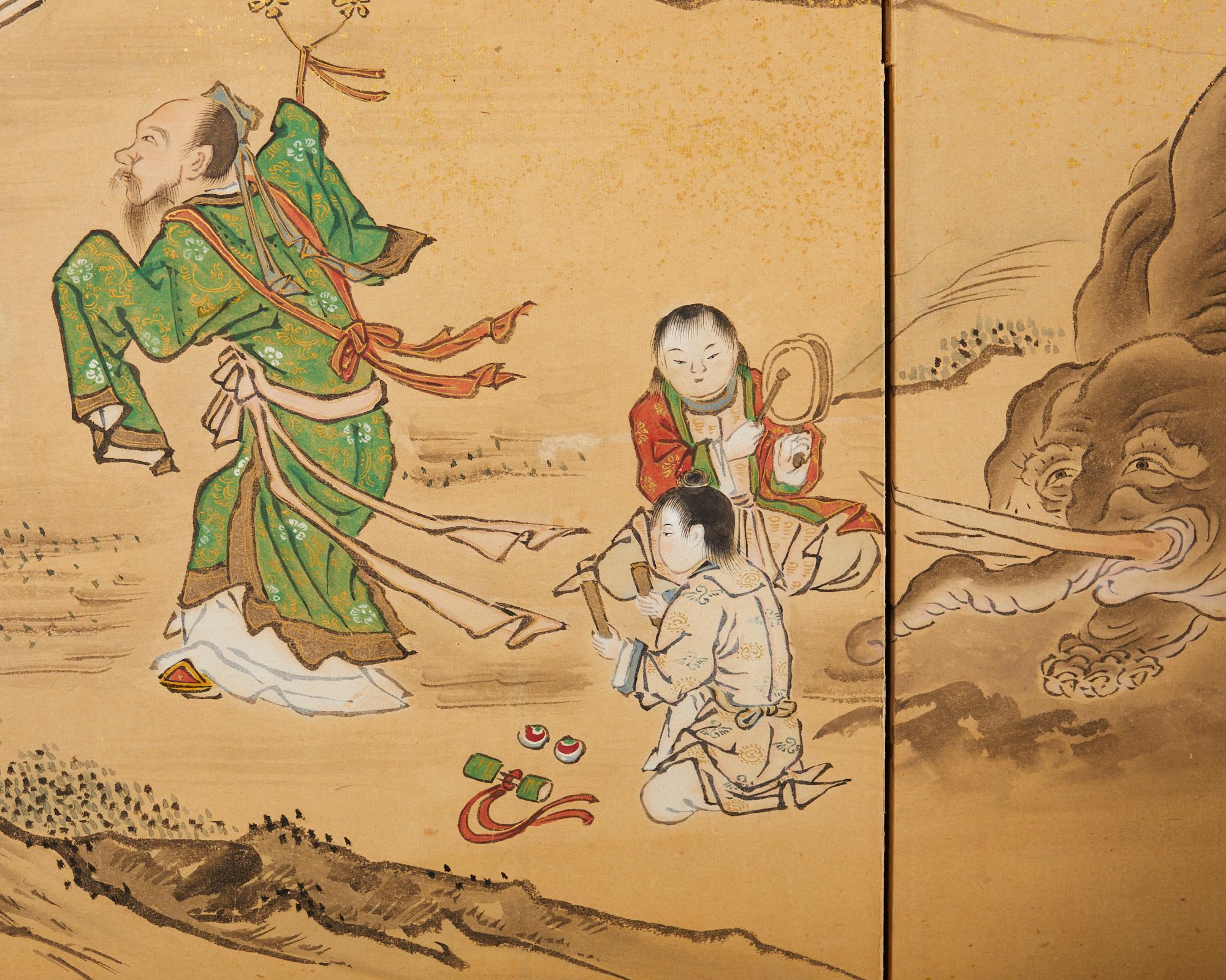 Japanischer Edo-Raumteiler mit vier Tafeln aus Kano-Schule Filial Piety im Angebot 8