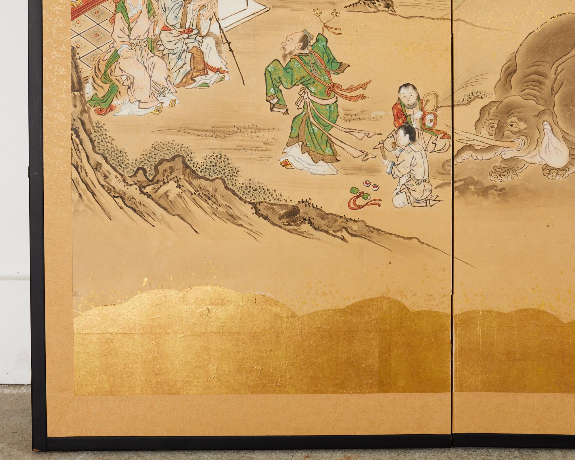 Paravent japonais Edo à quatre panneaux Kano School Filial Piety en vente 8