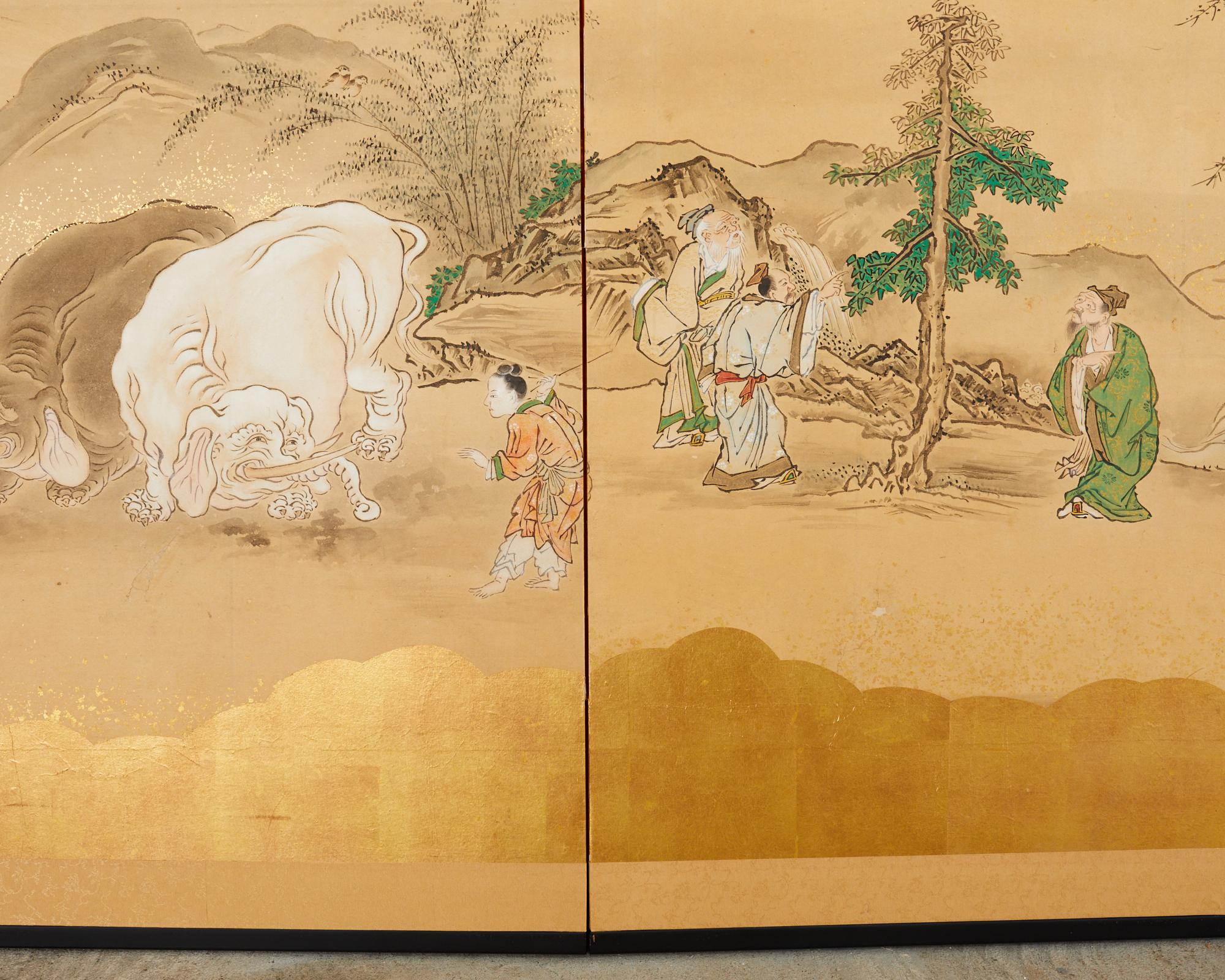 Japanischer Edo-Raumteiler mit vier Tafeln aus Kano-Schule Filial Piety im Angebot 10