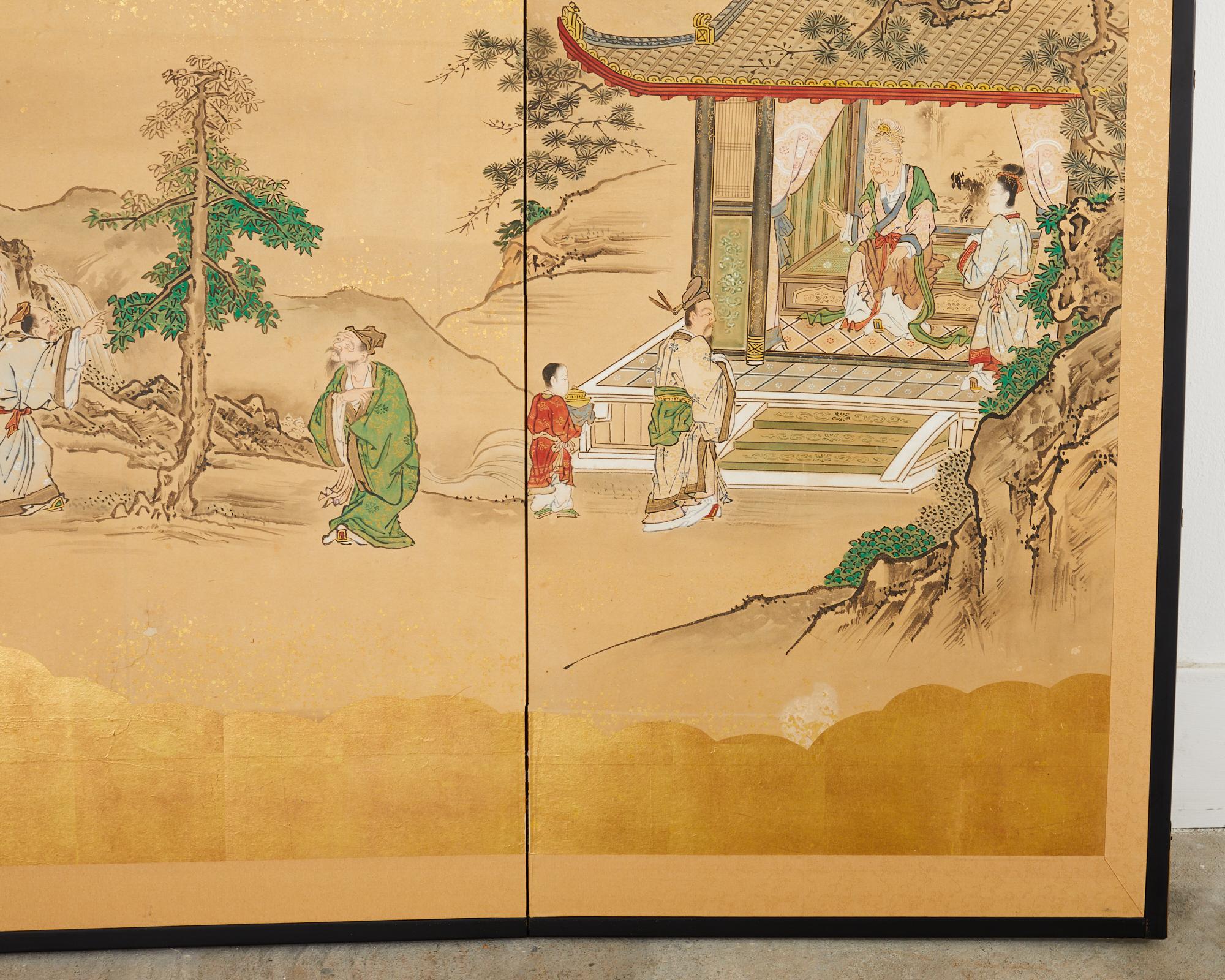 Japanischer Edo-Raumteiler mit vier Tafeln aus Kano-Schule Filial Piety im Angebot 11