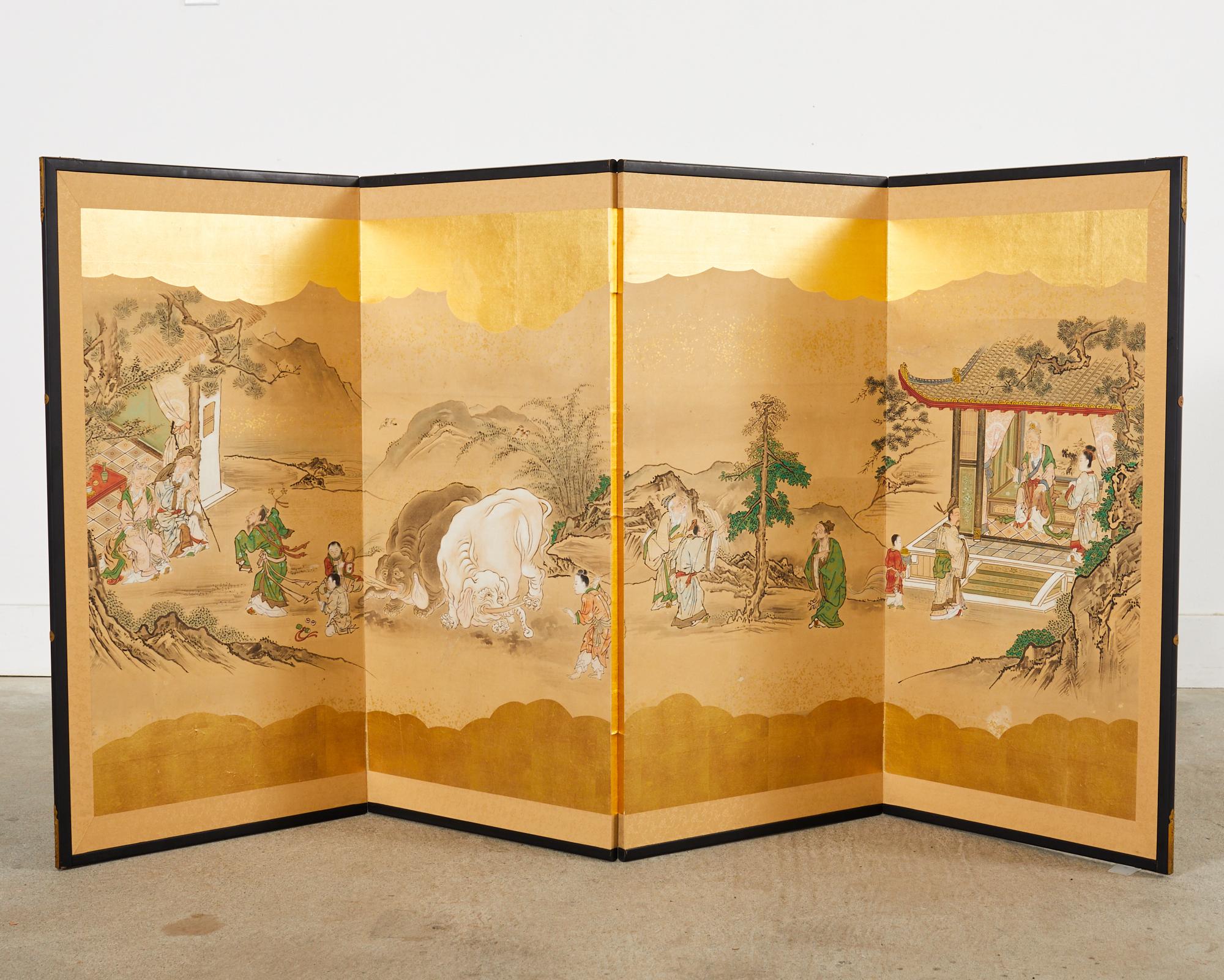 Japanischer Edo-Raumteiler mit vier Tafeln aus Kano-Schule Filial Piety im Angebot 2