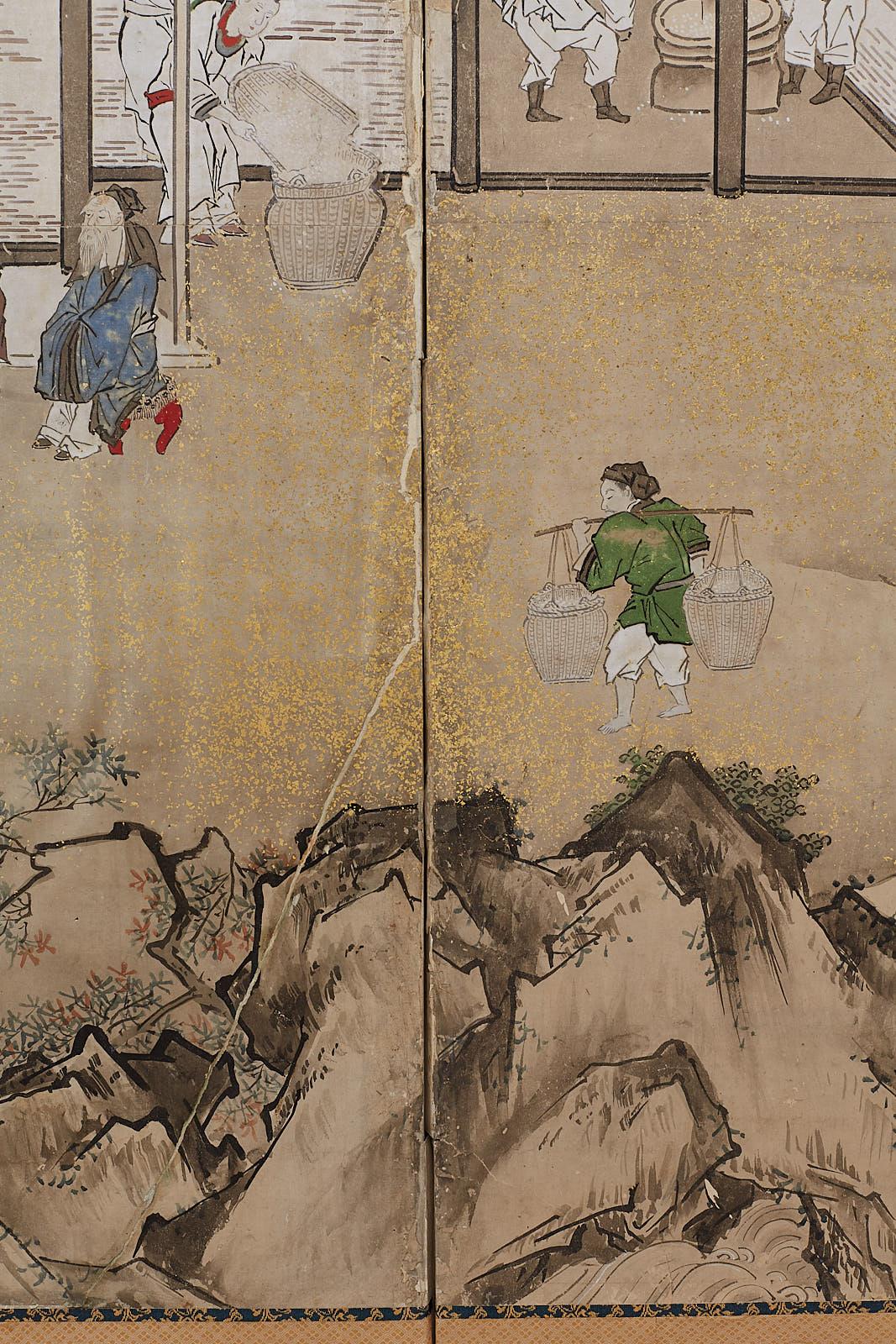 Japanese Edo Four-Panel Screen of Village Life 4
