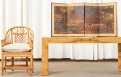 Japanese Edo Four Panel Table Screen Chinese Scholars Pavillion