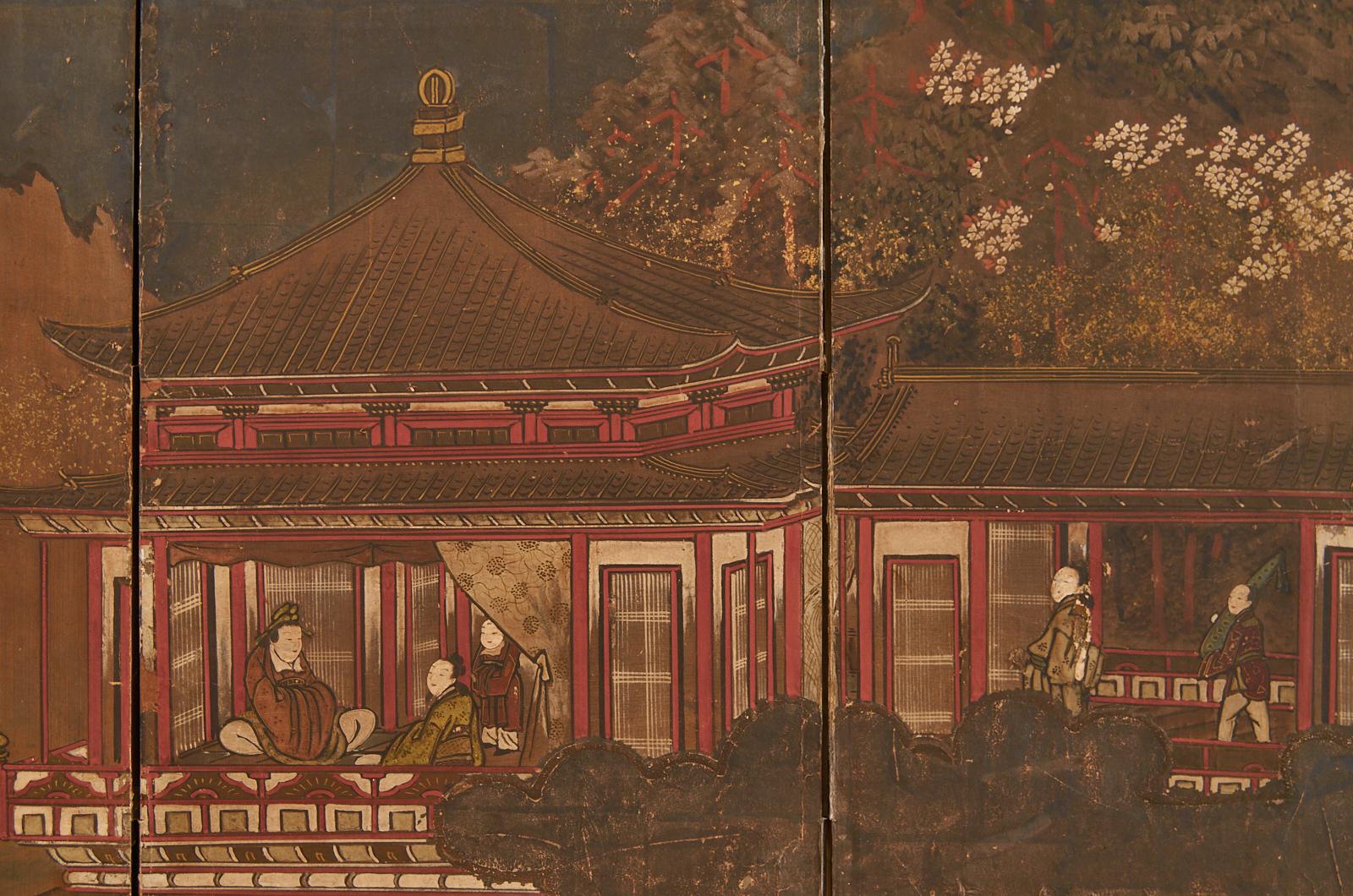 Japanese Edo Four Panel Table Screen Chinese Scholars Pavillion 2