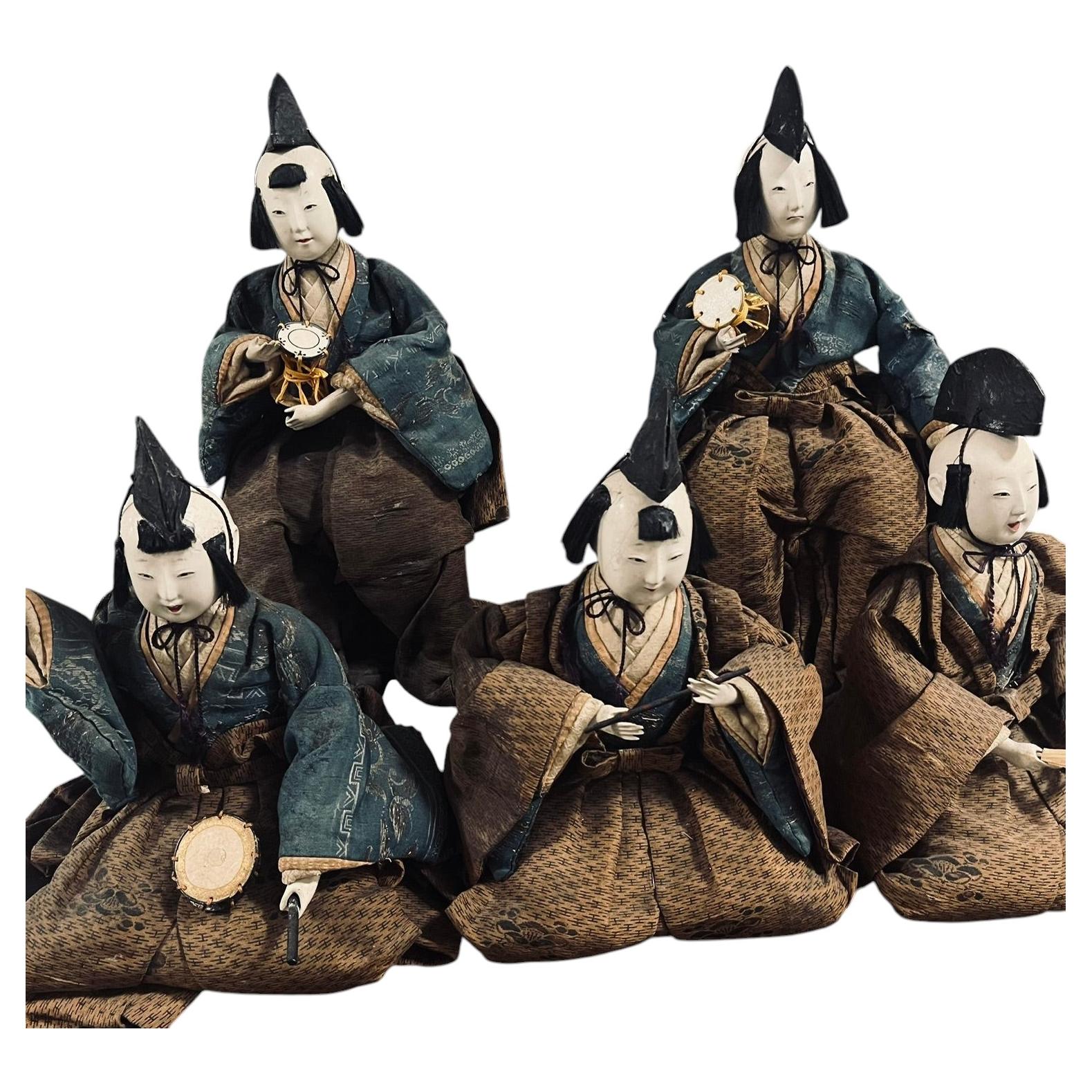 Japanese Edo Hina Ningyō Five Court Musician Dolls Set, circa 1800