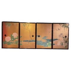 Japanese Edo Imperial Tea House Fusuma Panels on Gold Leaf, c.1800