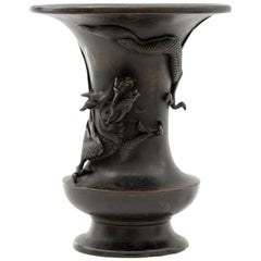 Japanese Edo/Meiji Signed Bronze Campana Shape Dragon Vase, 19th Century