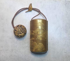 Japanese Edo–Meiji Six-Case Gold Lacquer Inro with Bone Netsuke and Ojime