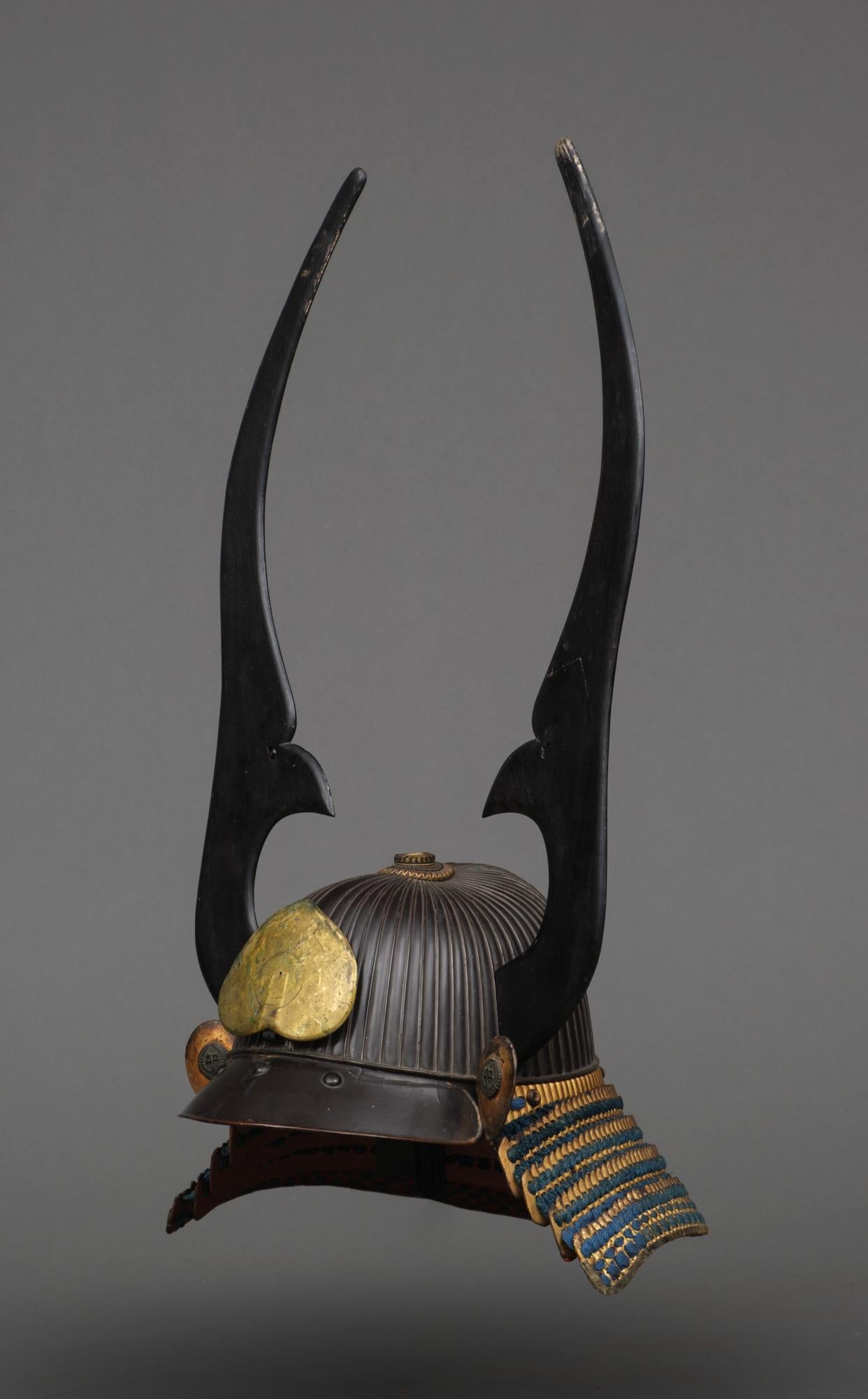 18th Century and Earlier Japanese Edo-Period 62-Plate Kabuto 兜 'Helmet' with Long Lacquer Wakidate