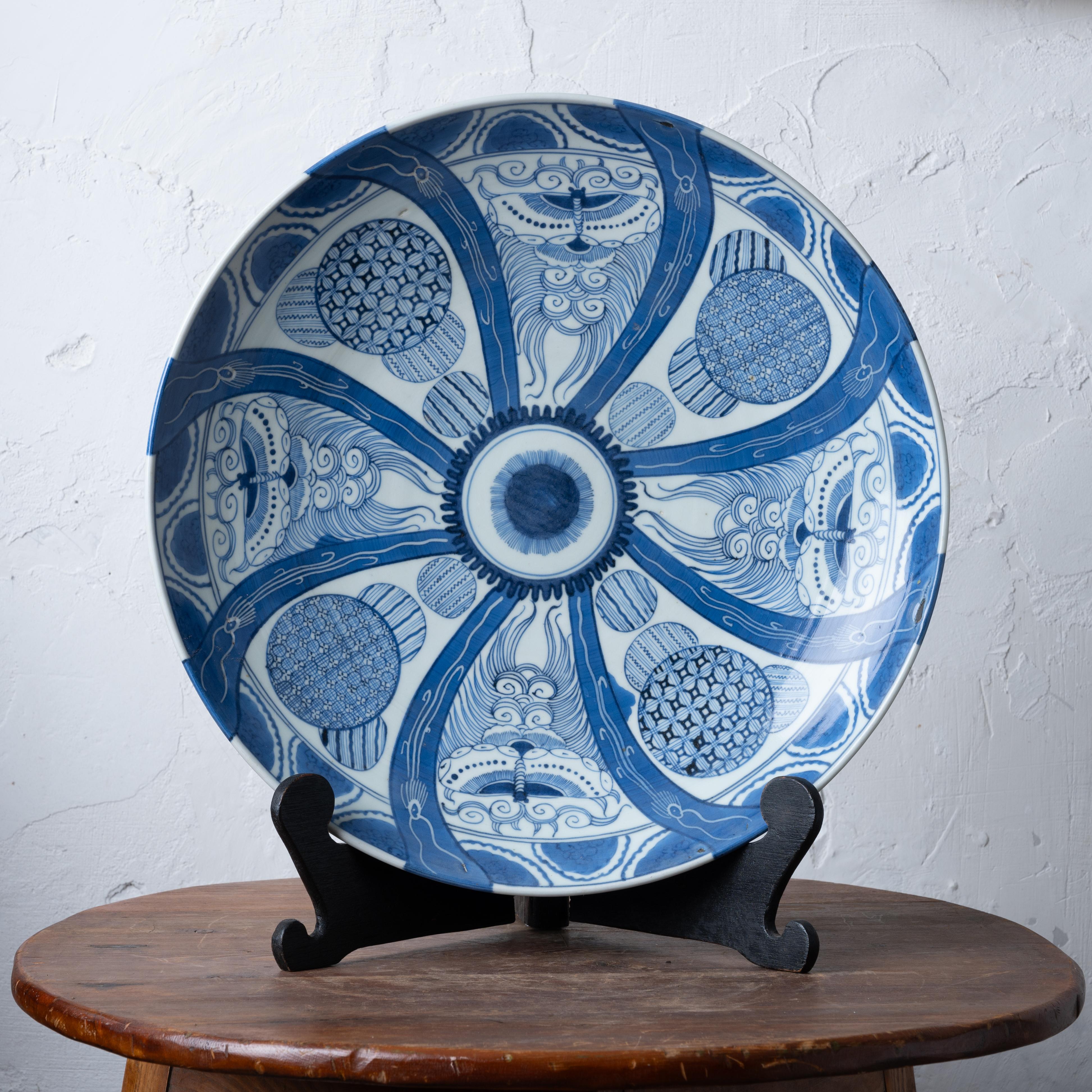 Giapponese Caricatore giapponese del periodo Edo in bianco e blu, 1800 ca. in vendita