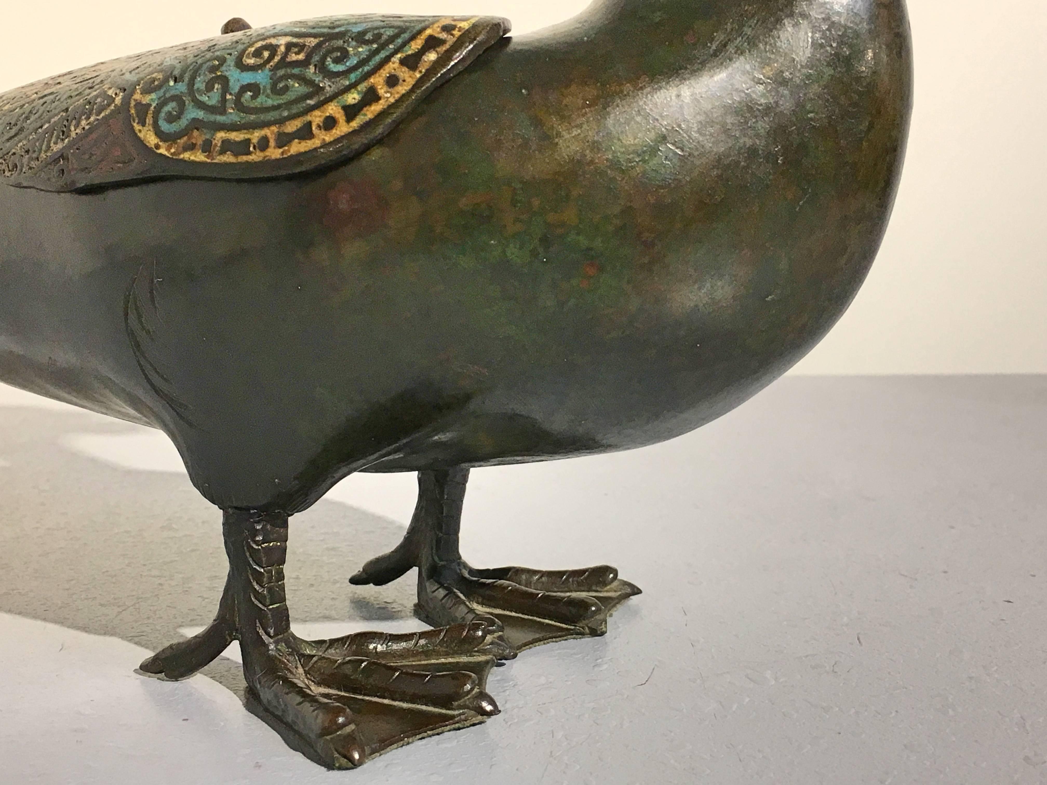 Japanese Edo Period Bronze and Champleve Goose Form Censer, Mid-19th Century 3
