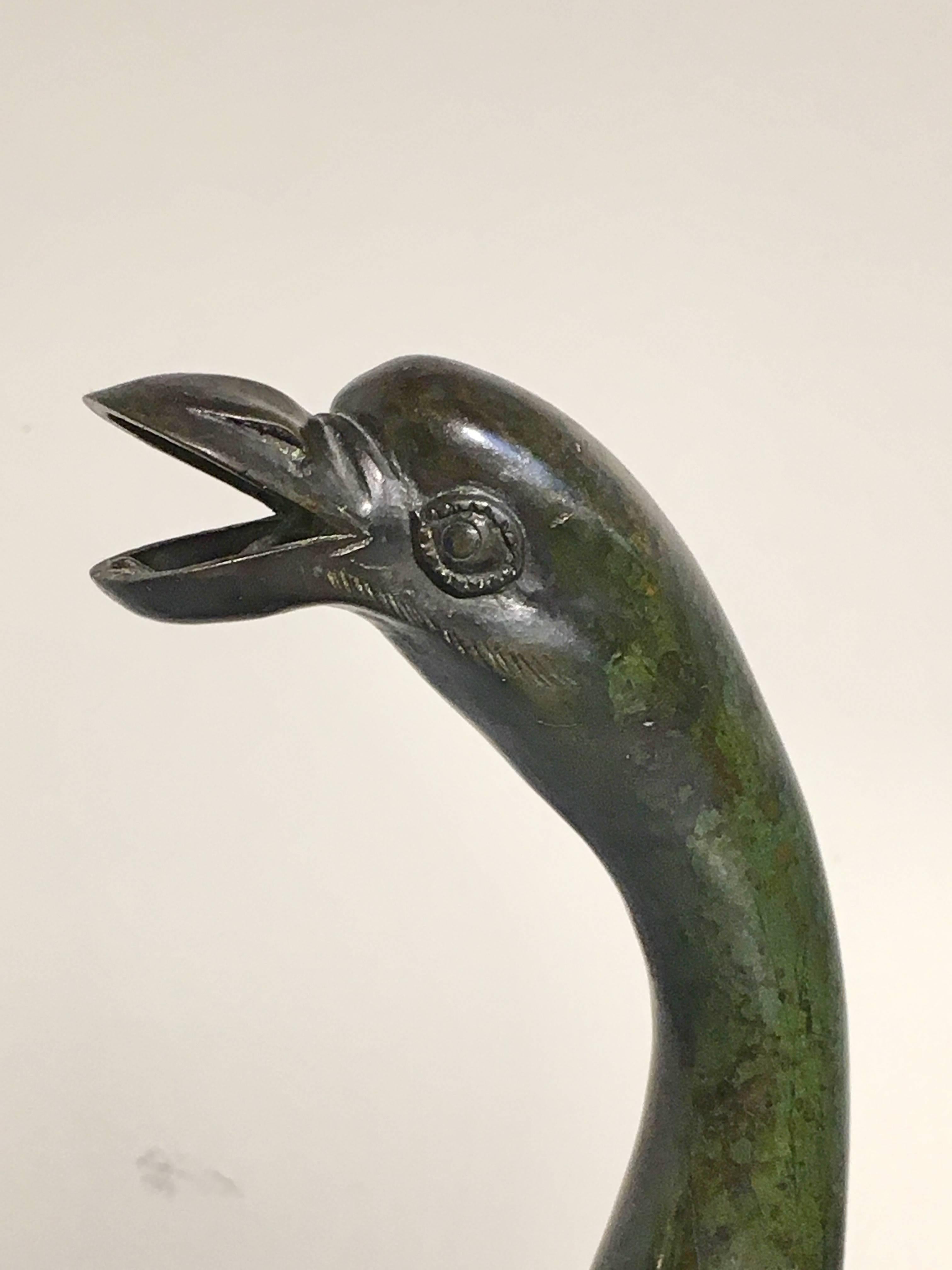 Japanese Edo Period Bronze and Champleve Goose Form Censer, Mid-19th Century In Good Condition In Austin, TX