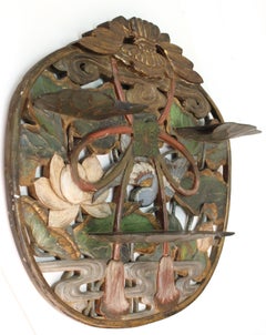 Japanese Edo Period Carved and Painted Wood Plaque