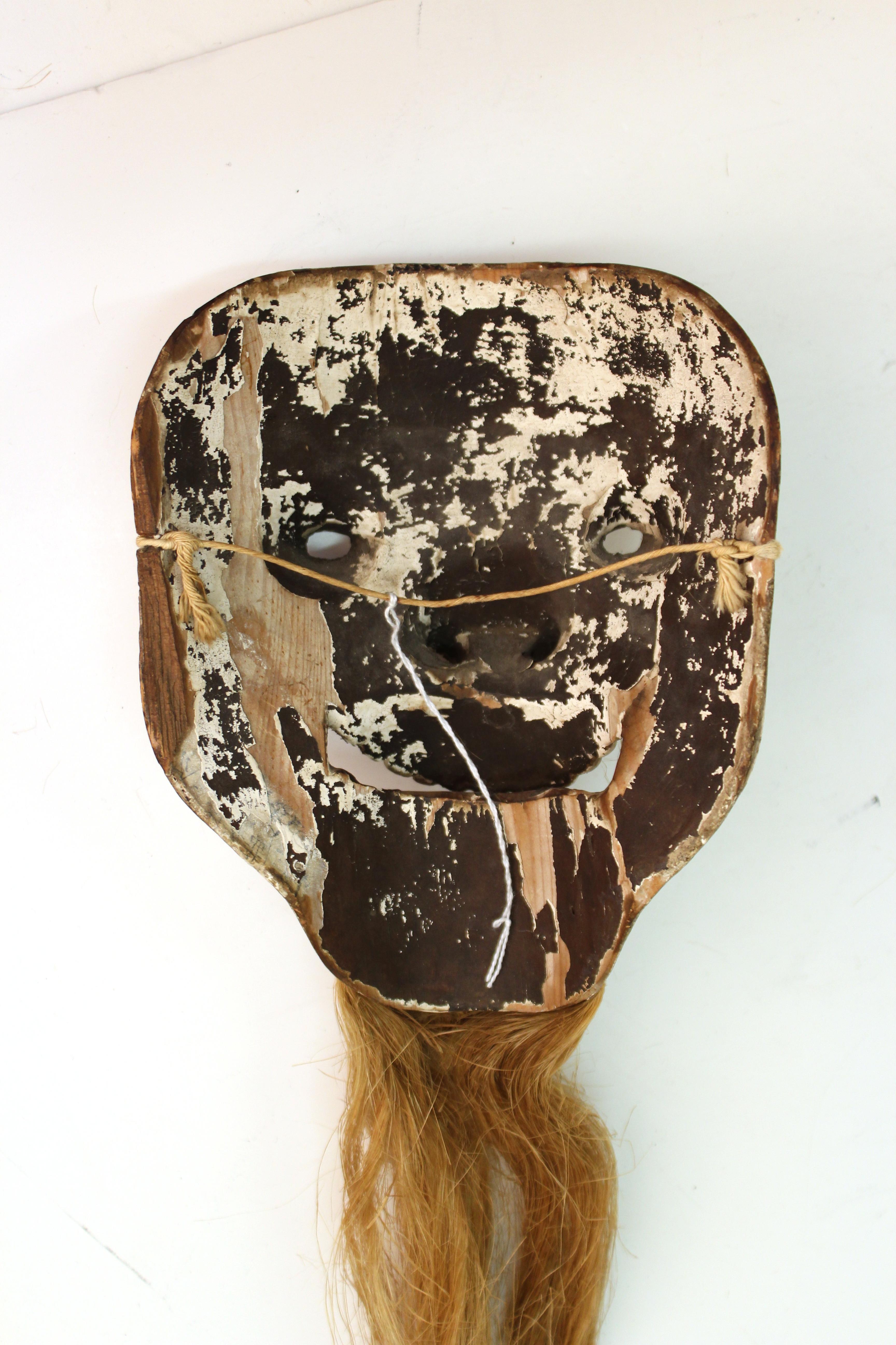 Japanese Edo Period Carved Wood Mask of Man with Golden Beard 3