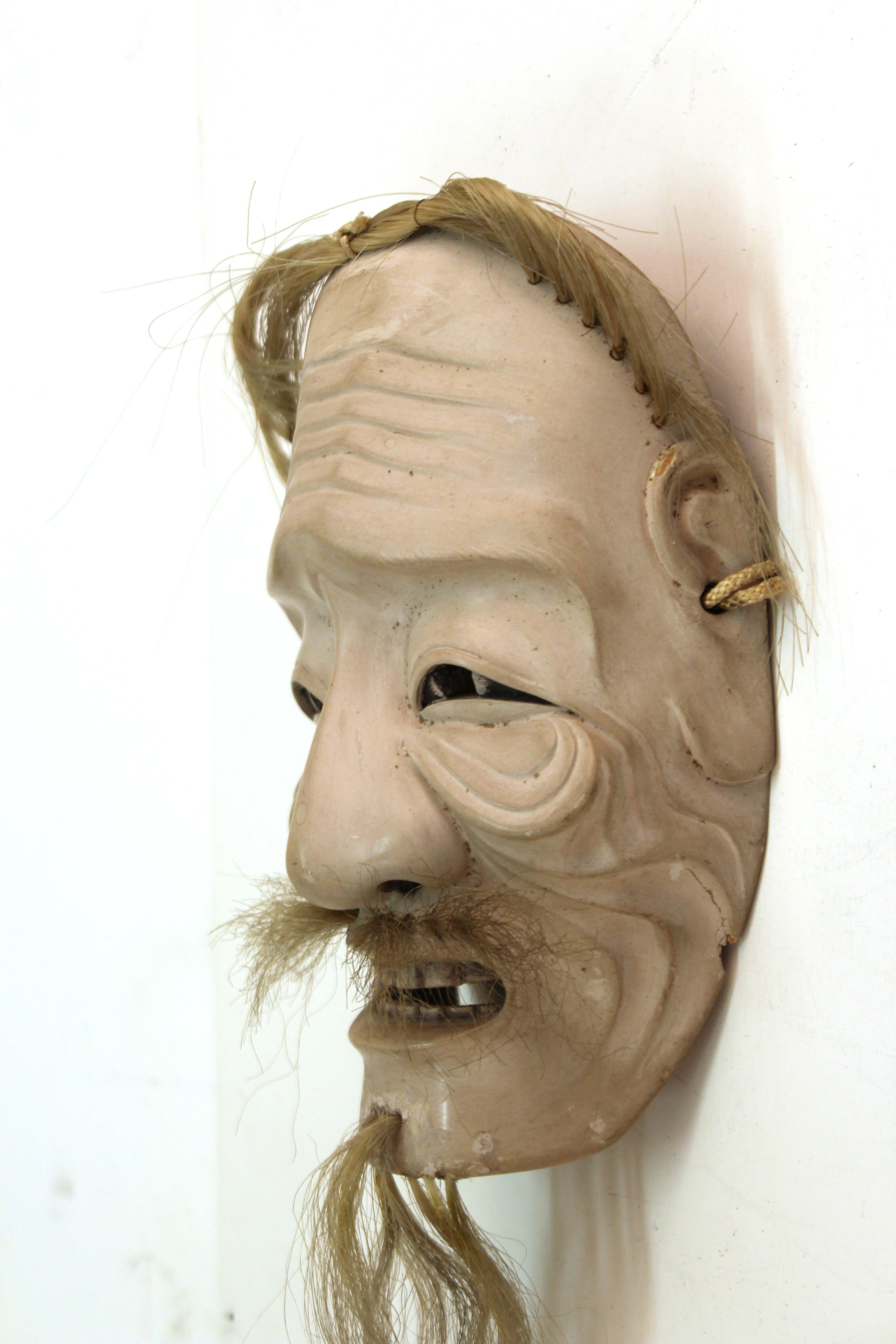 Japanese Edo Period Carved Wood Mask of Old Man Ko-Jo In Good Condition For Sale In New York, NY