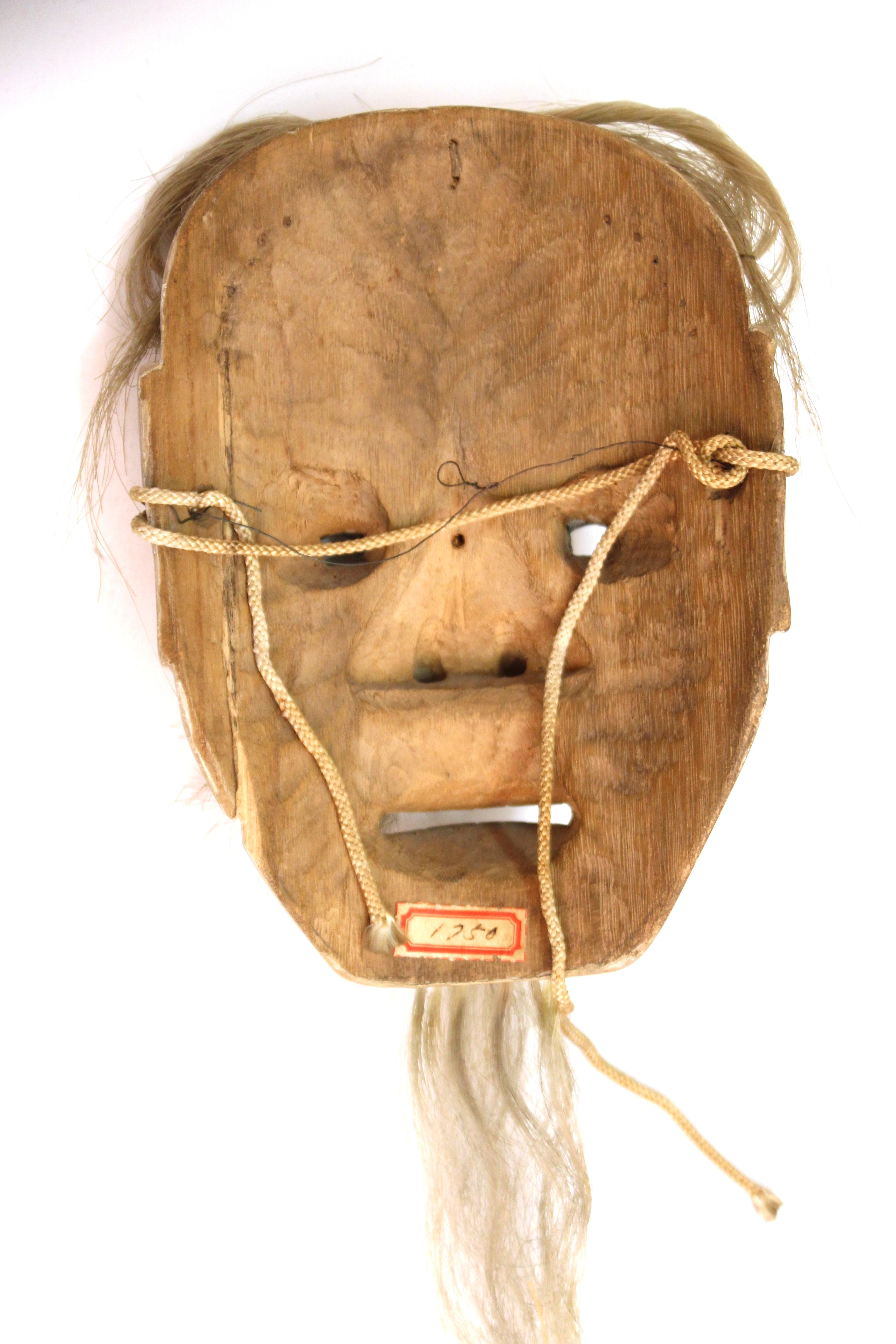 Masque japonais en bois sculpté de la période Edo représentant un vieil homme Ko-Jo Bon état à Astoria, NY