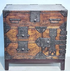 Edo Period Chestnut Tansu, Hand-Crafted, Japan, Circa 1840, 24.5" Tall