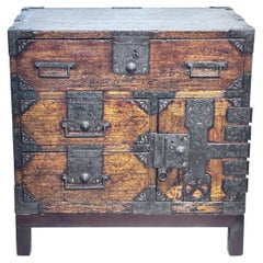 Edo Period Chestnut Tansu, Hand-Crafted, Japan, Circa 1840, 24.5" Tall