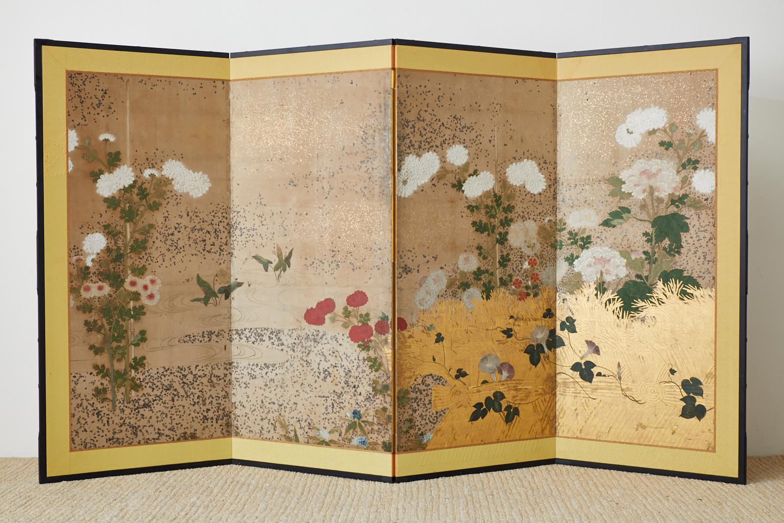 Japanese Edo Period Four-Panel Moriage Screen 12