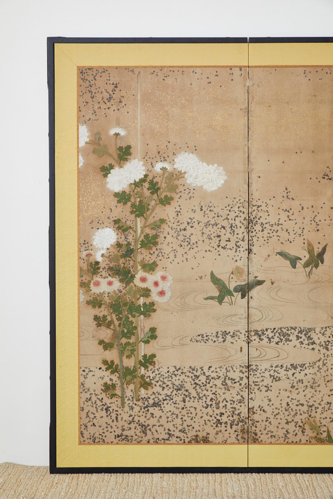 Hand-Crafted Japanese Edo Period Four-Panel Moriage Screen