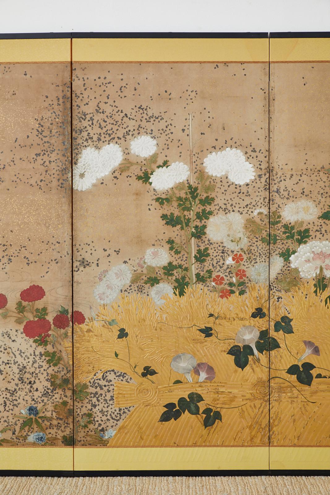 18th Century and Earlier Japanese Edo Period Four-Panel Moriage Screen