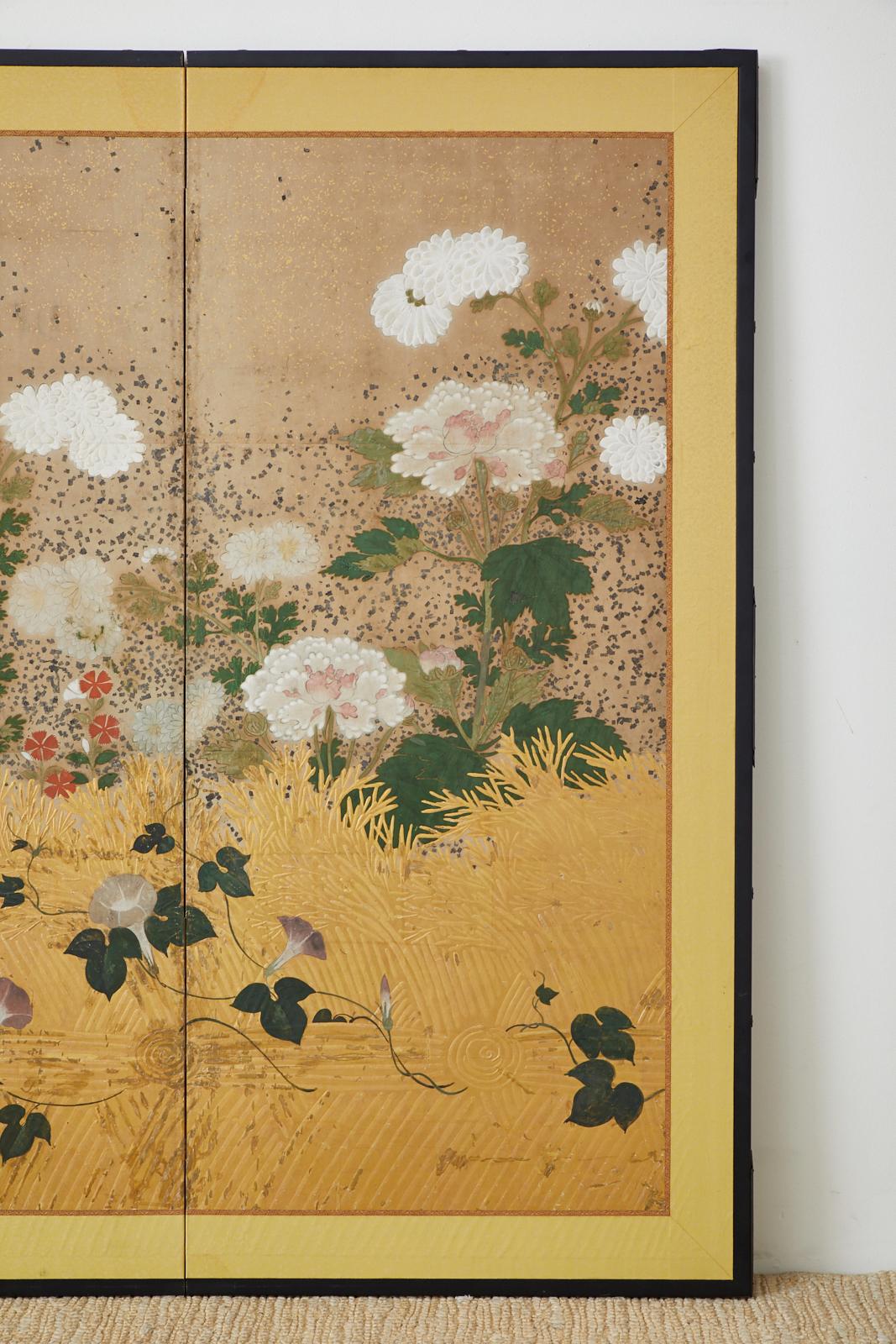Brass Japanese Edo Period Four-Panel Moriage Screen