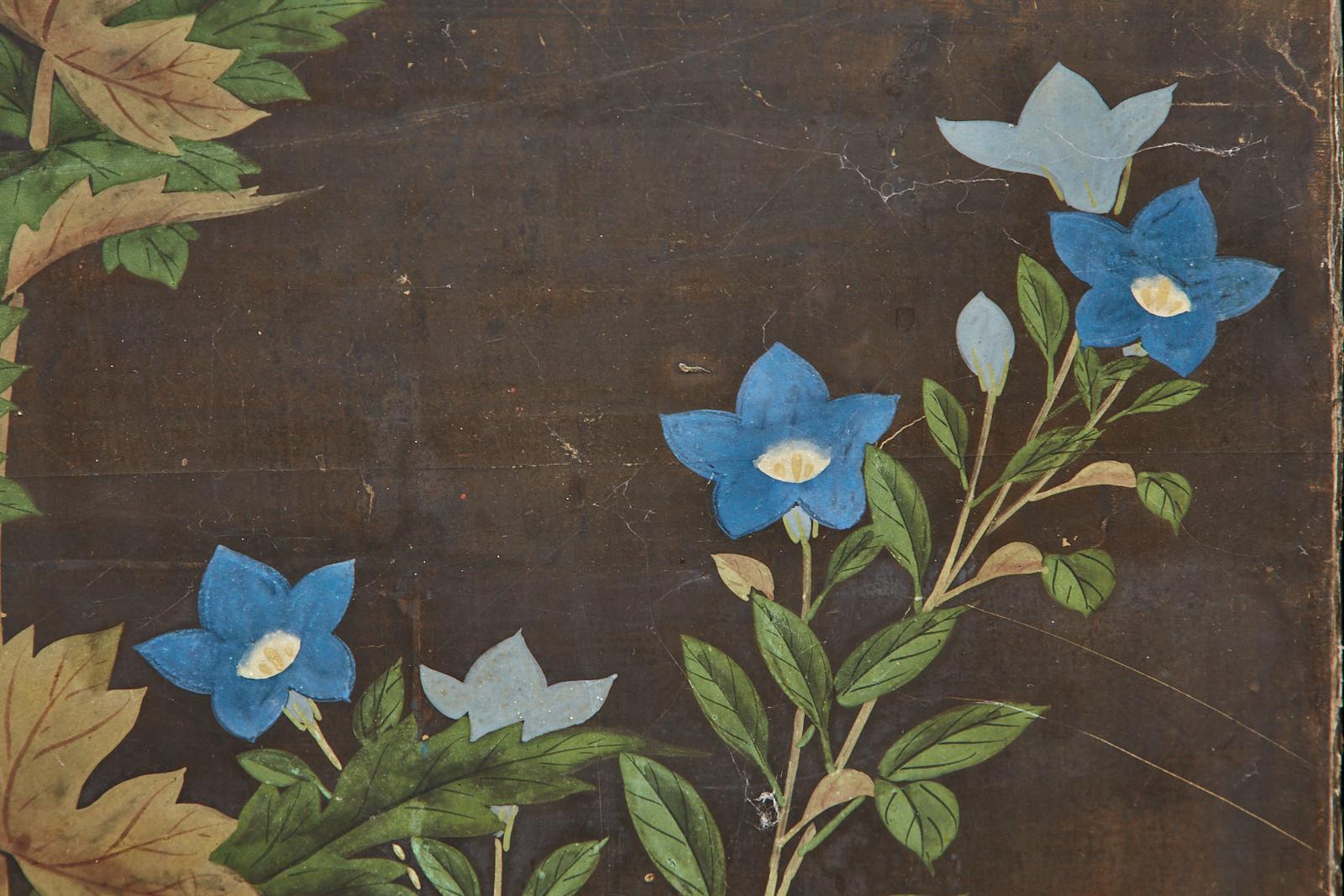 Japanese Edo Period Four Panel Screen Flowering Peony 9
