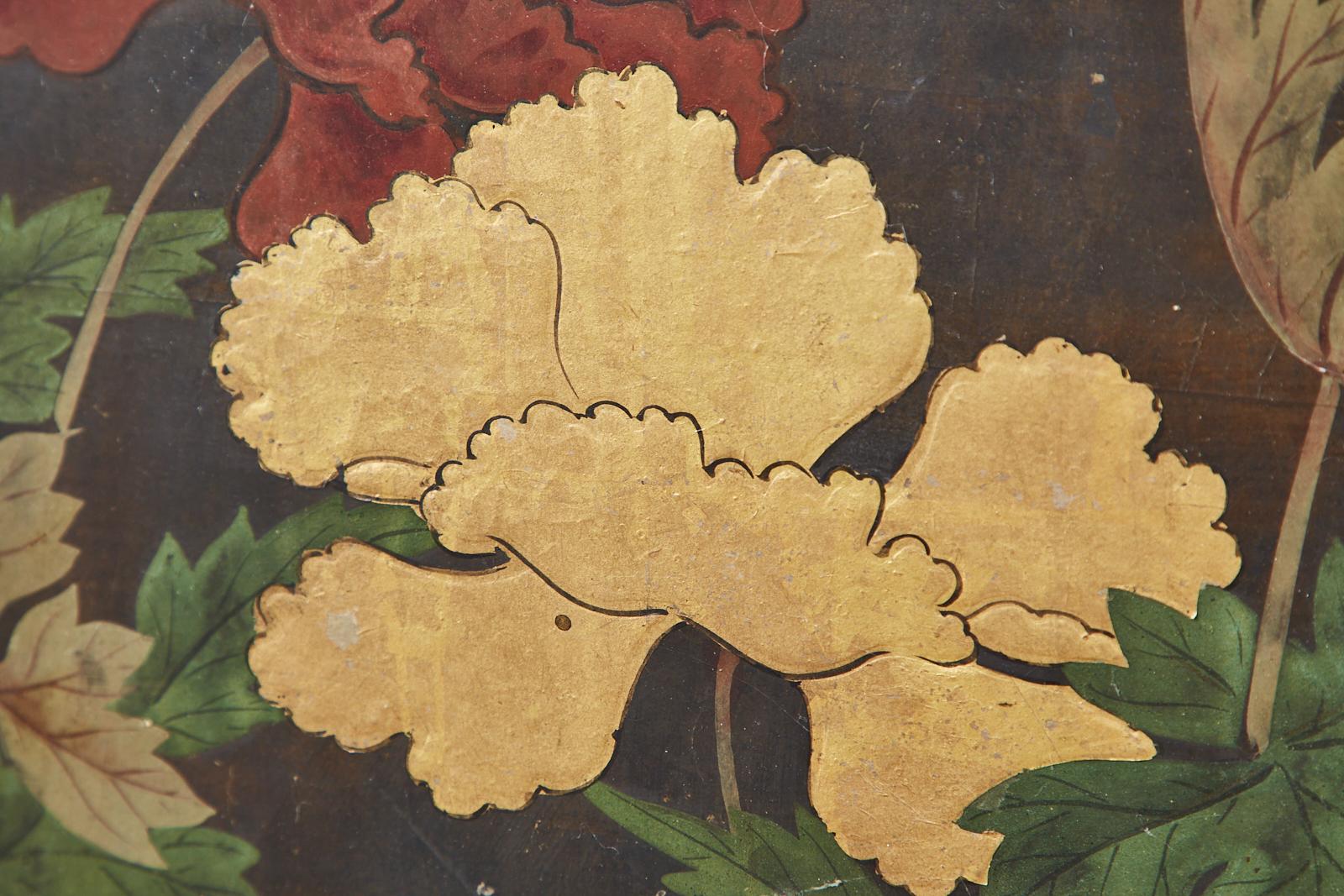 Japanese Edo Period Four Panel Screen Flowering Peony 10
