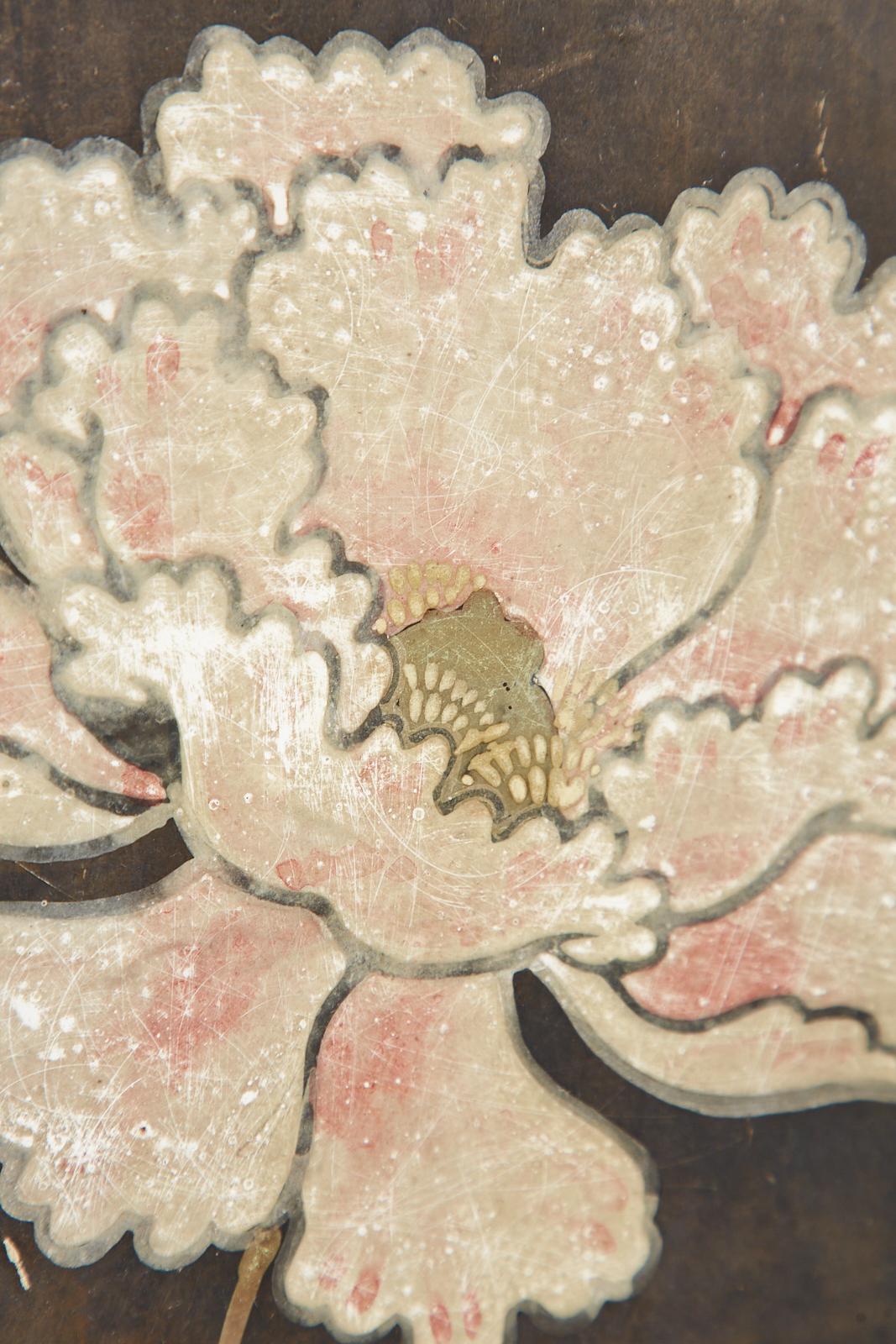Japanese Edo Period Four Panel Screen Flowering Peony 11