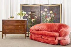 Japanese Edo Period Four Panel Screen Flowering Peony