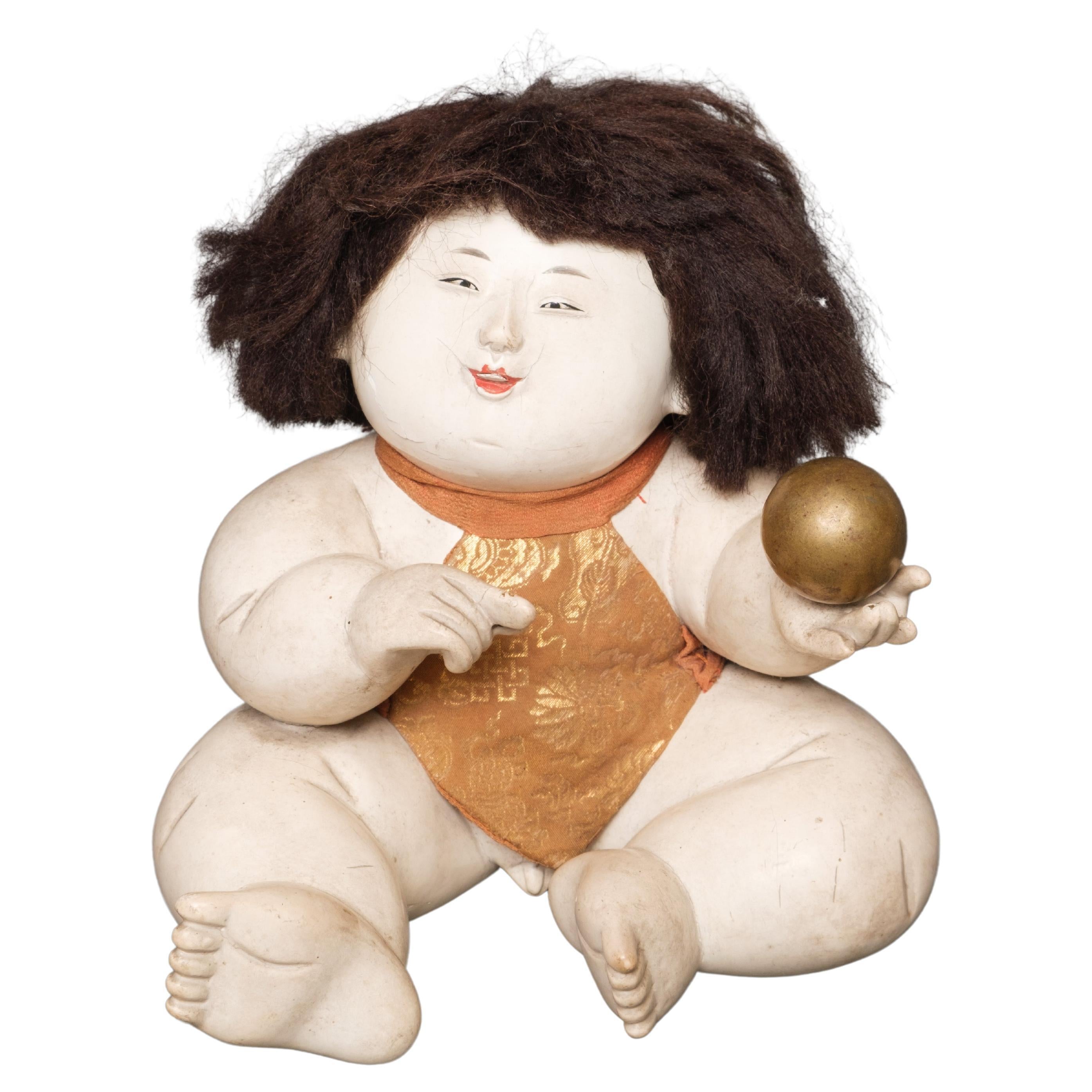 Japanese Edo-period gosho’ningyô 御所人形 (palace doll) of plump, seated child For Sale