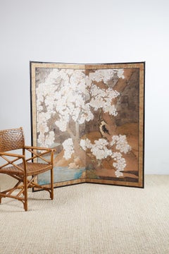 Japanese Edo Period Kano School Sakura Tree Screen
