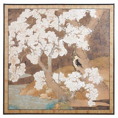 Japanese Edo Period Kano School Sakura Tree Screen