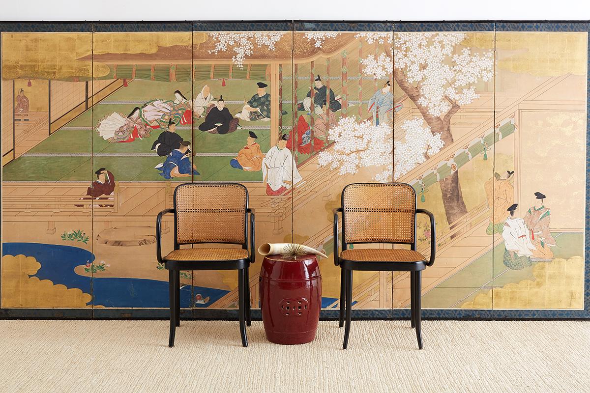 Silk  Japanese Edo Period Kano School Six Panel Screen
