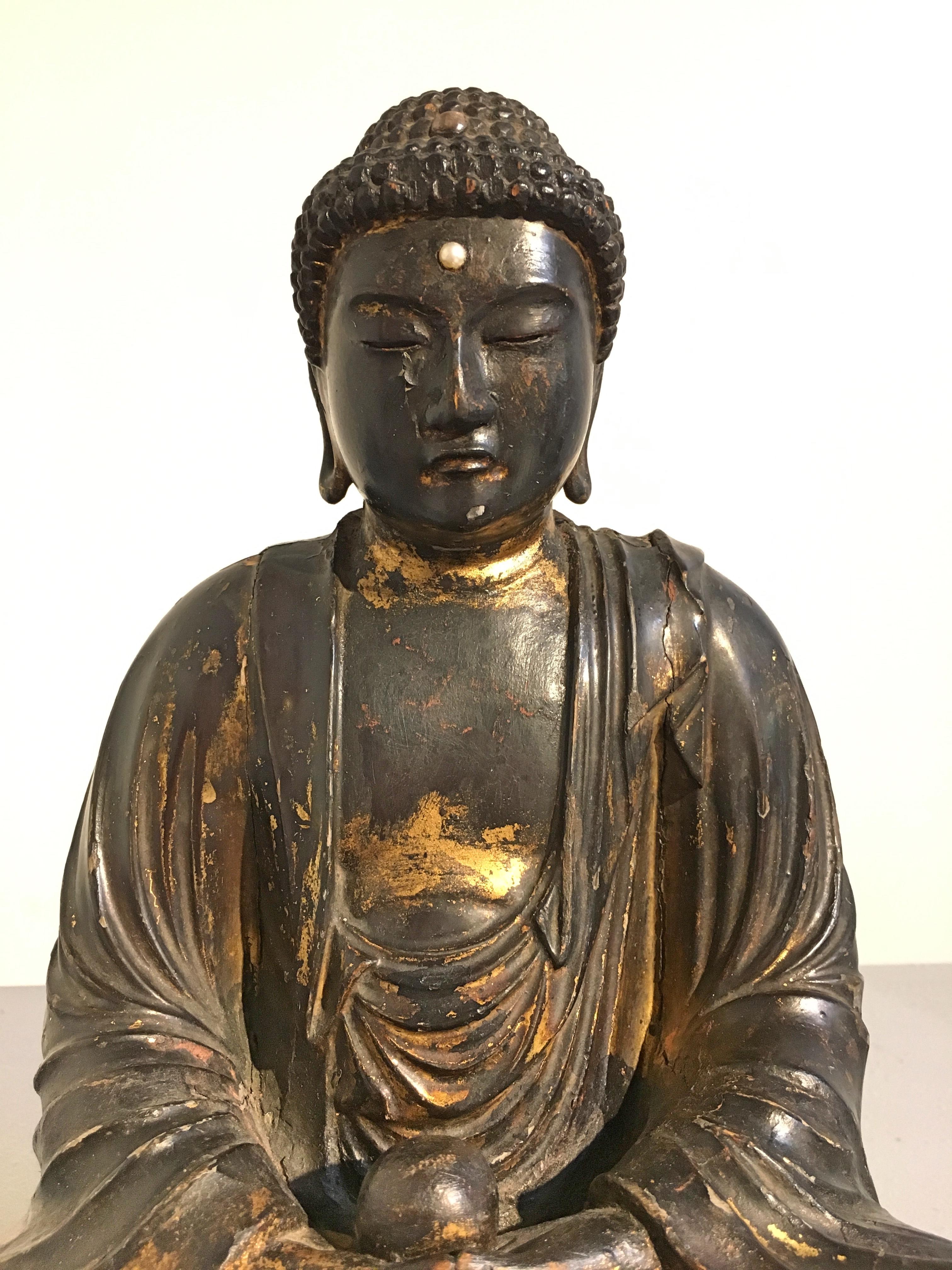 Rock Crystal Japanese Edo Period Lacquered Wood Medicine Buddha, Yakushi Nyorai