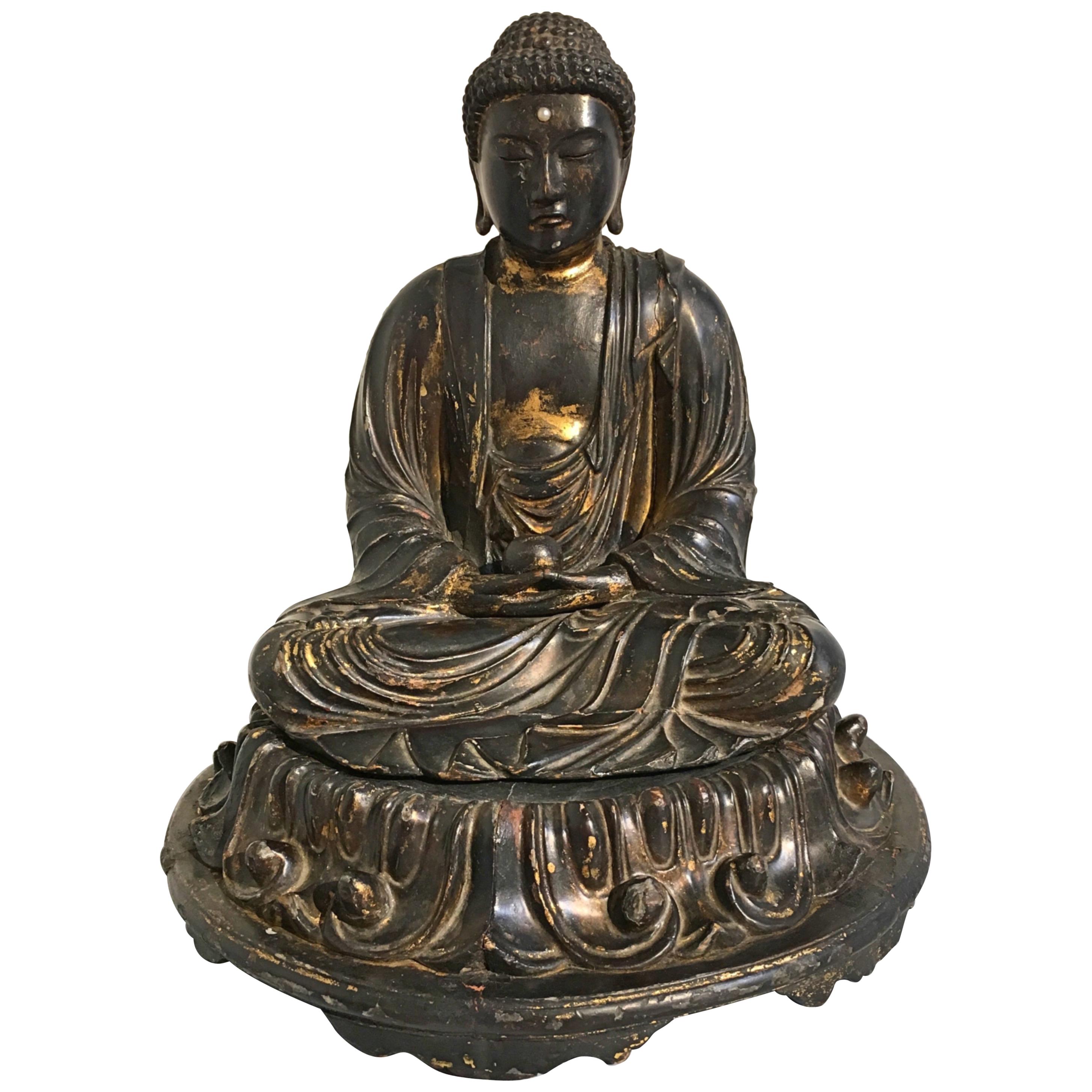 Japanese Edo Period Lacquered Wood Medicine Buddha, Yakushi Nyorai