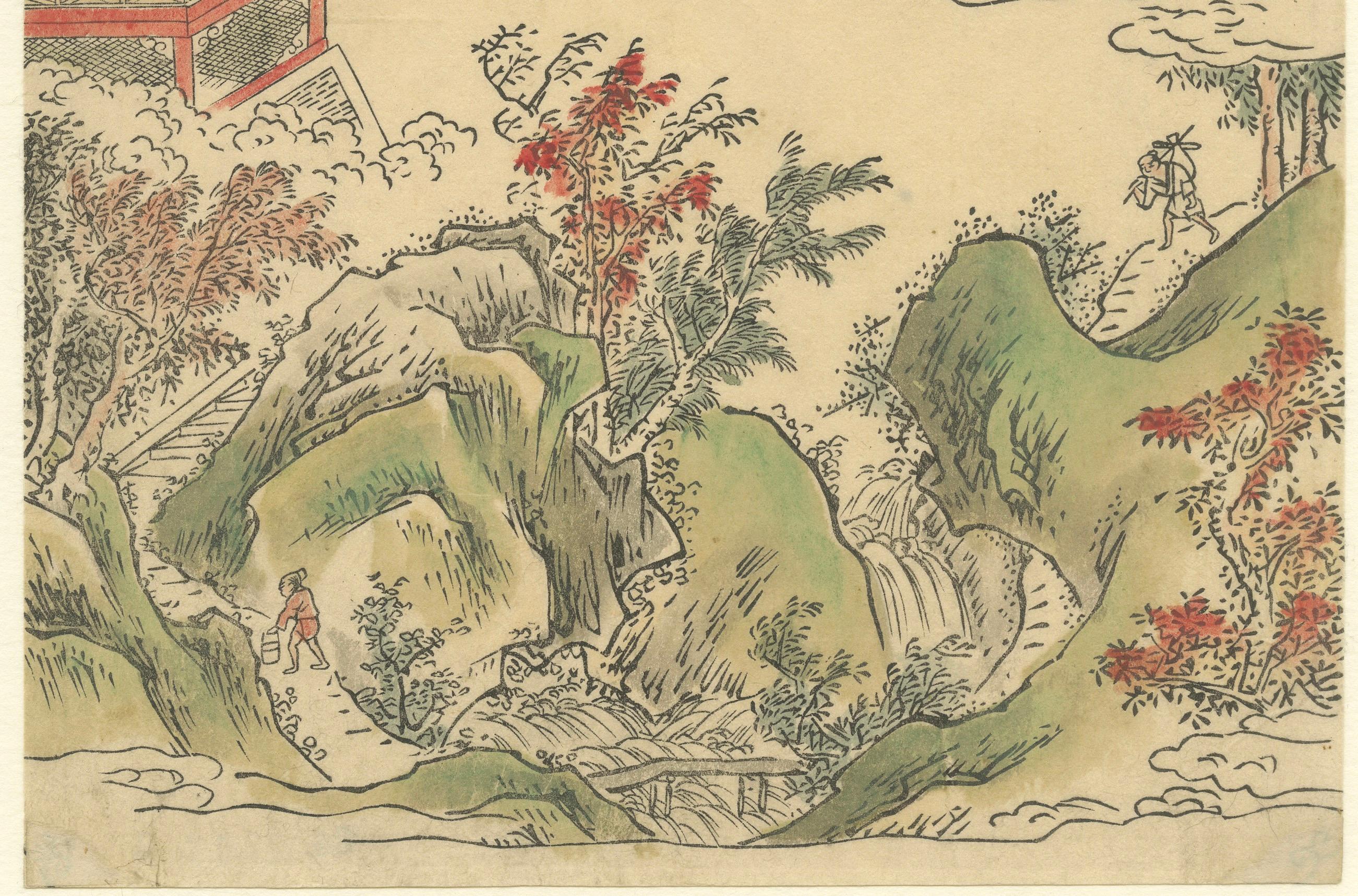 Japanese Edo-Period Landscape with Poem – Pavilion and Autumn Hills, c.1790 In Good Condition For Sale In Langweer, NL
