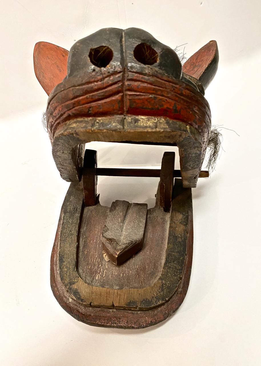 Wood Noh Edo Period Lion Mask II For Sale