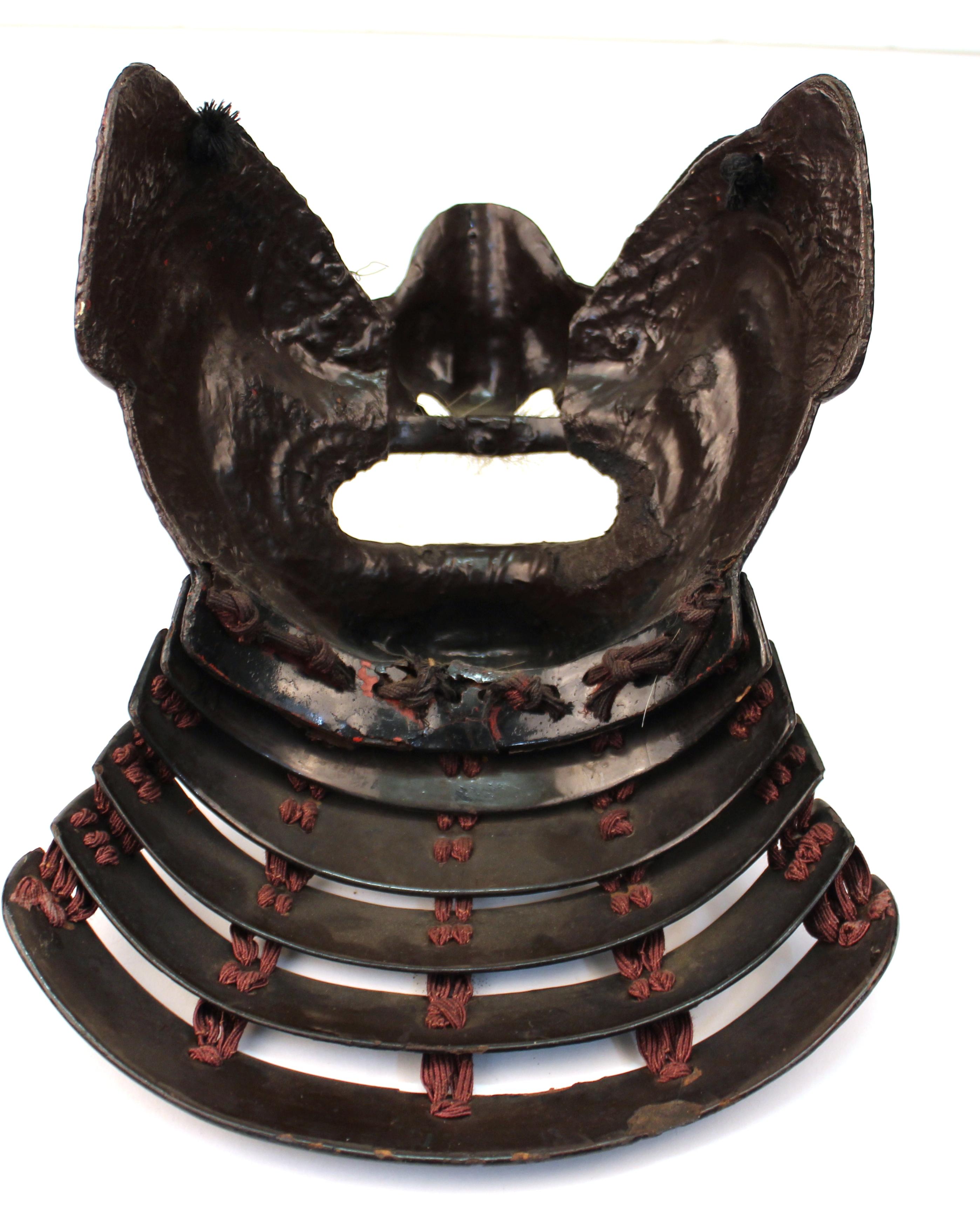 Japanese Edo Period Mempo Armor Mask in Lacquered Leather over Iron For Sale 4
