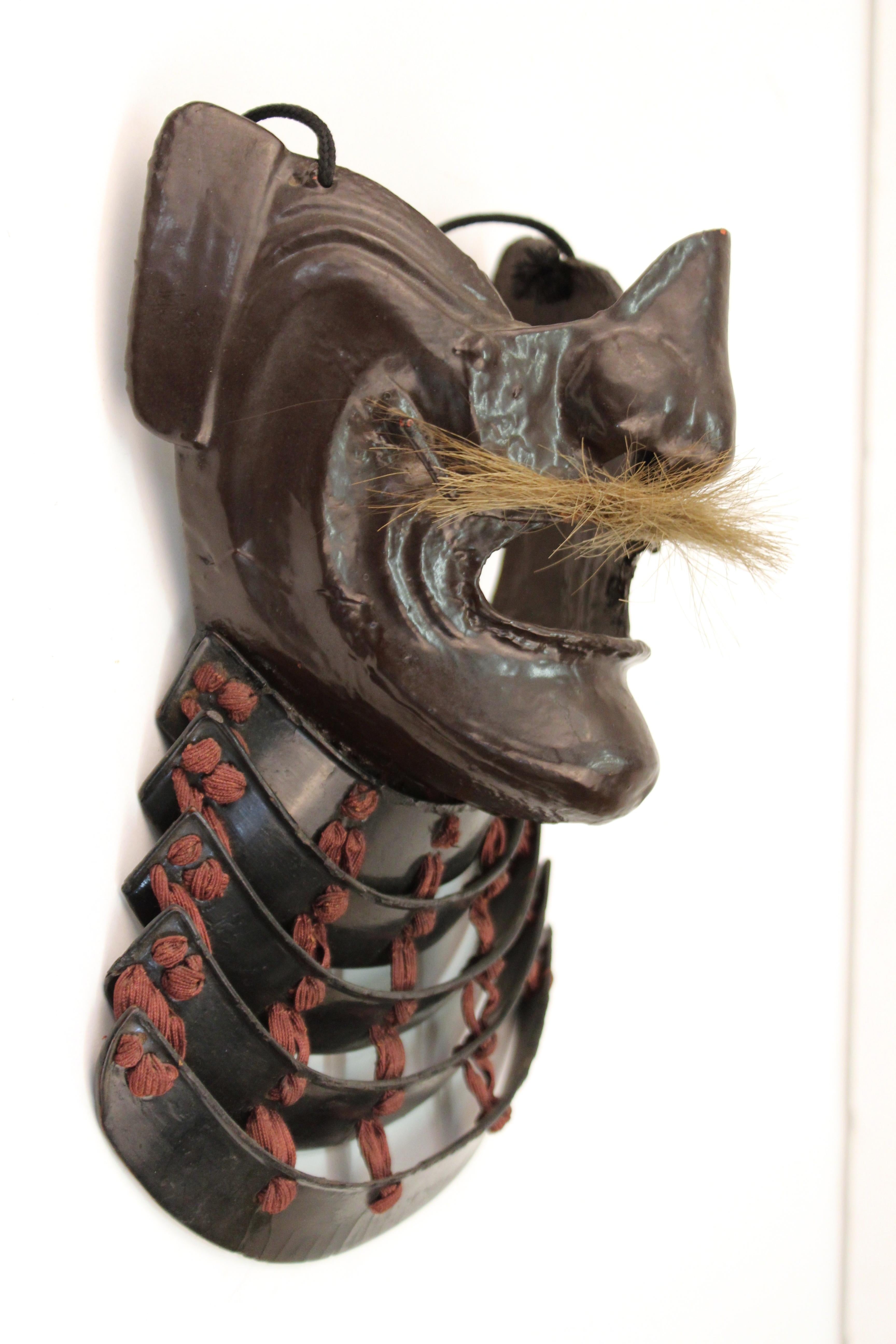 18th Century and Earlier Japanese Edo Period Mempo Armor Mask in Lacquered Leather over Iron For Sale