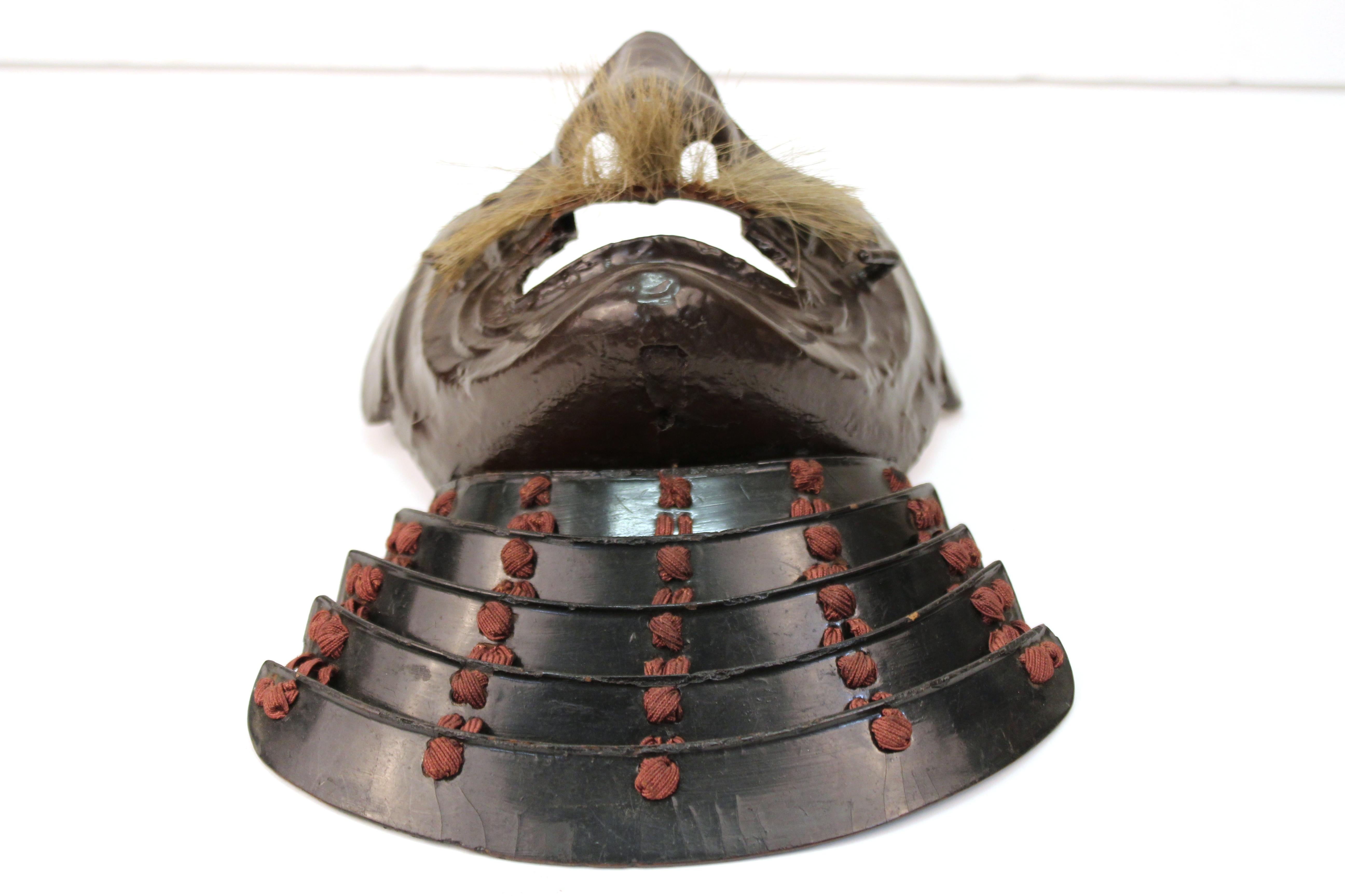 Japanese Edo Period Mempo Armor Mask in Lacquered Leather over Iron For Sale 1