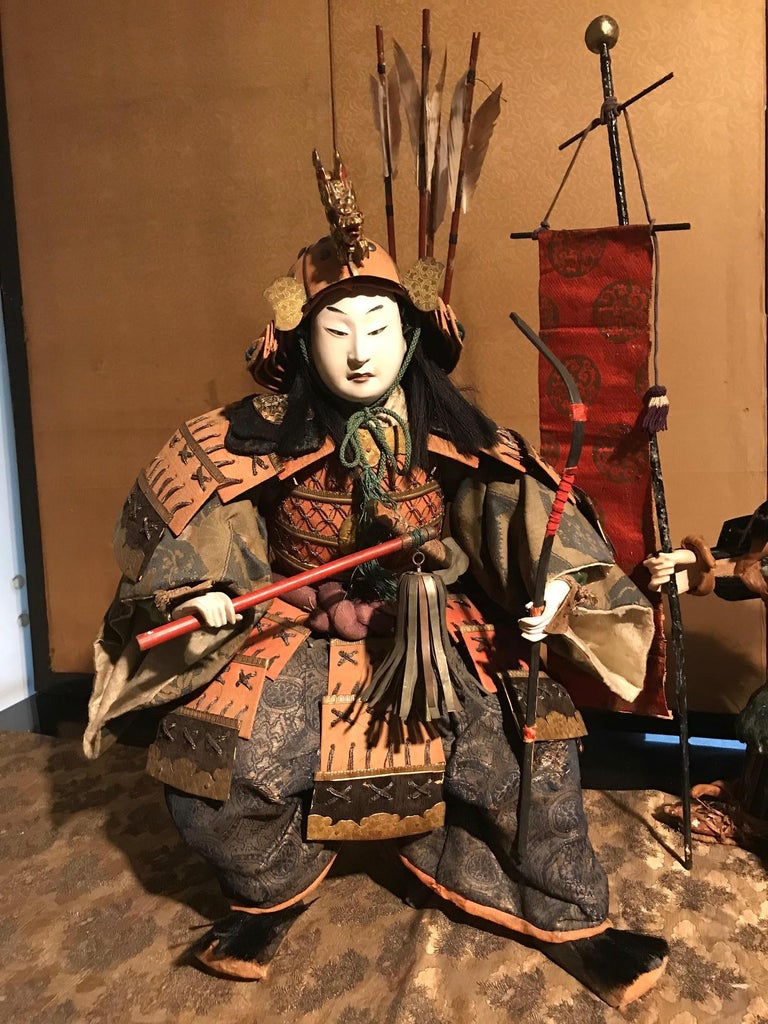 Japanese Edo Period Musha Ningyo Doll of Samurai and Attendant at 1stDibs