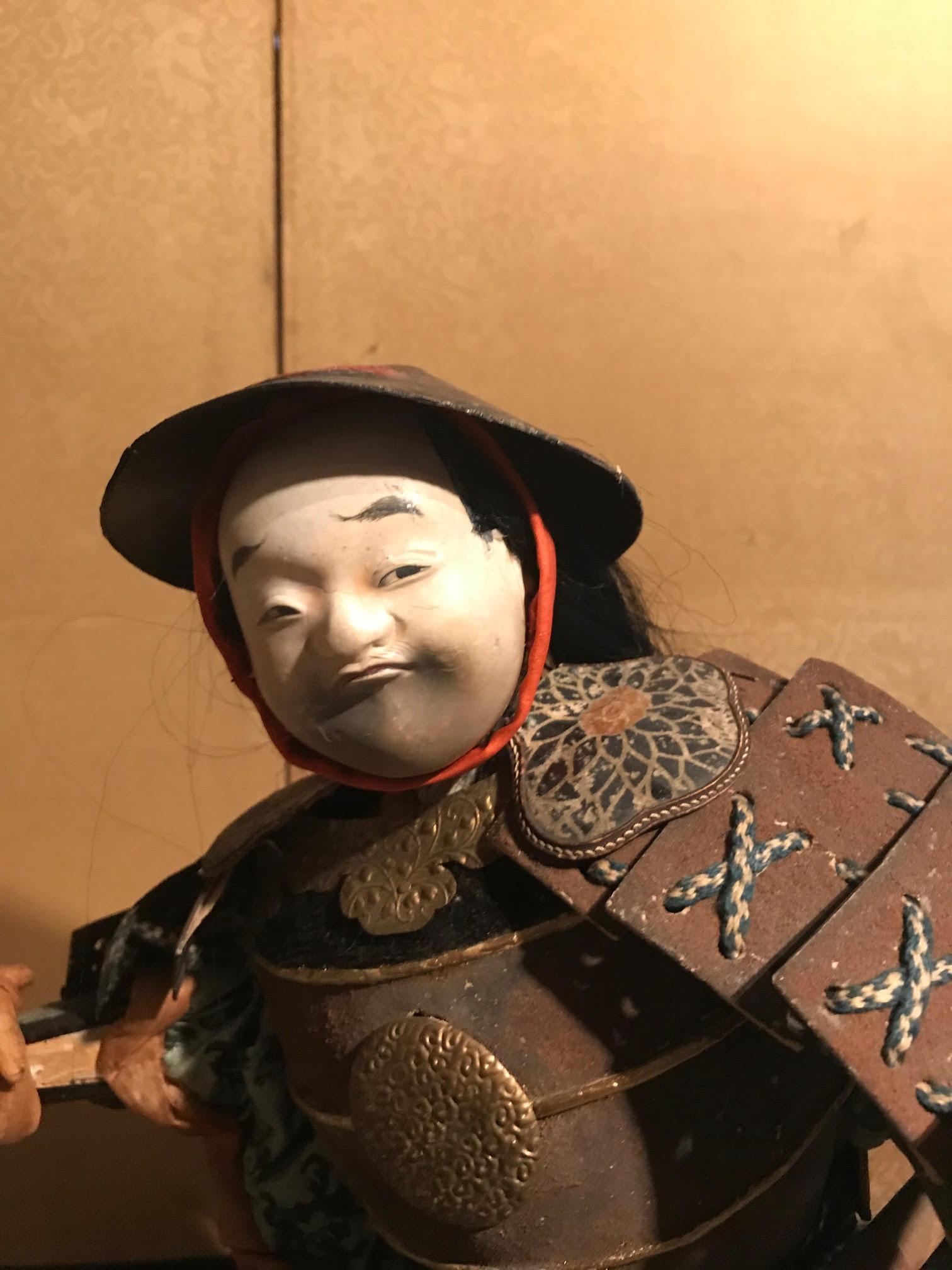 Early 19th Century Japanese Edo Period Musha Ningyo Doll of Samurai and Attendant