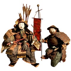 Japanese Edo Period Musha Ningyo Doll of Samurai and Attendant