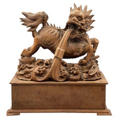 Japanese Edo Period Okimono Carving of a Mythological Figure of Kirin, Ca. 1860