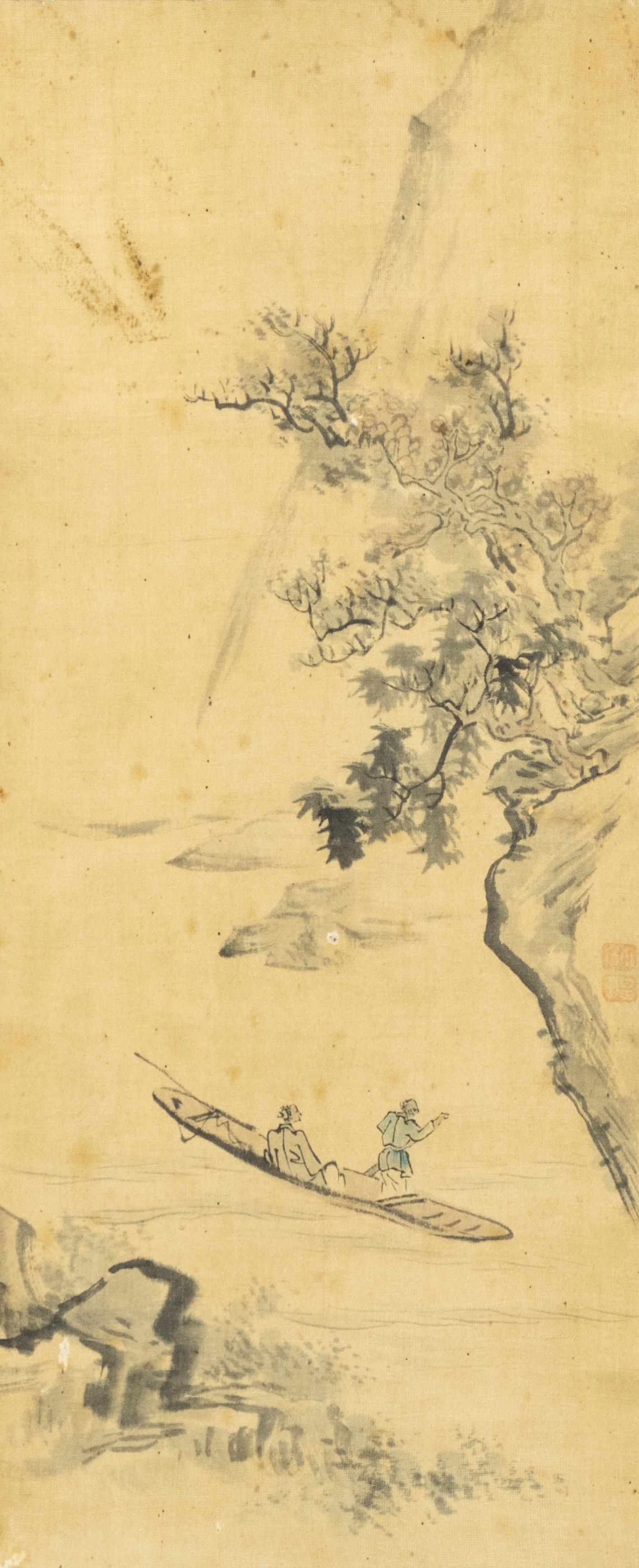 Japanse school Vissers in landschap
Rolschildering / scroll op zijde, houten rollers. B- 35 x 14.7 / 106 x 23.5 cm
35 x 14.7 / 106 x 23.5 cm