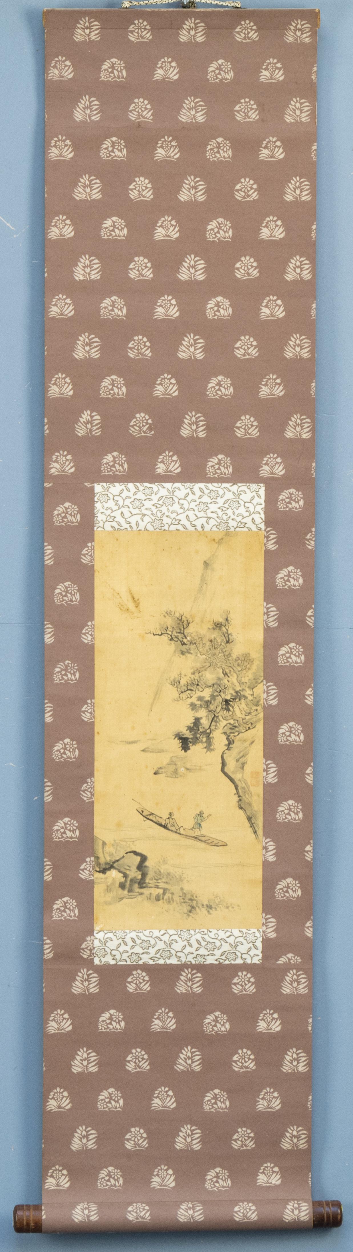 Meiji Japanese Edo Period Painting Scroll Fisherman in Landscape Japan Artist Signed For Sale