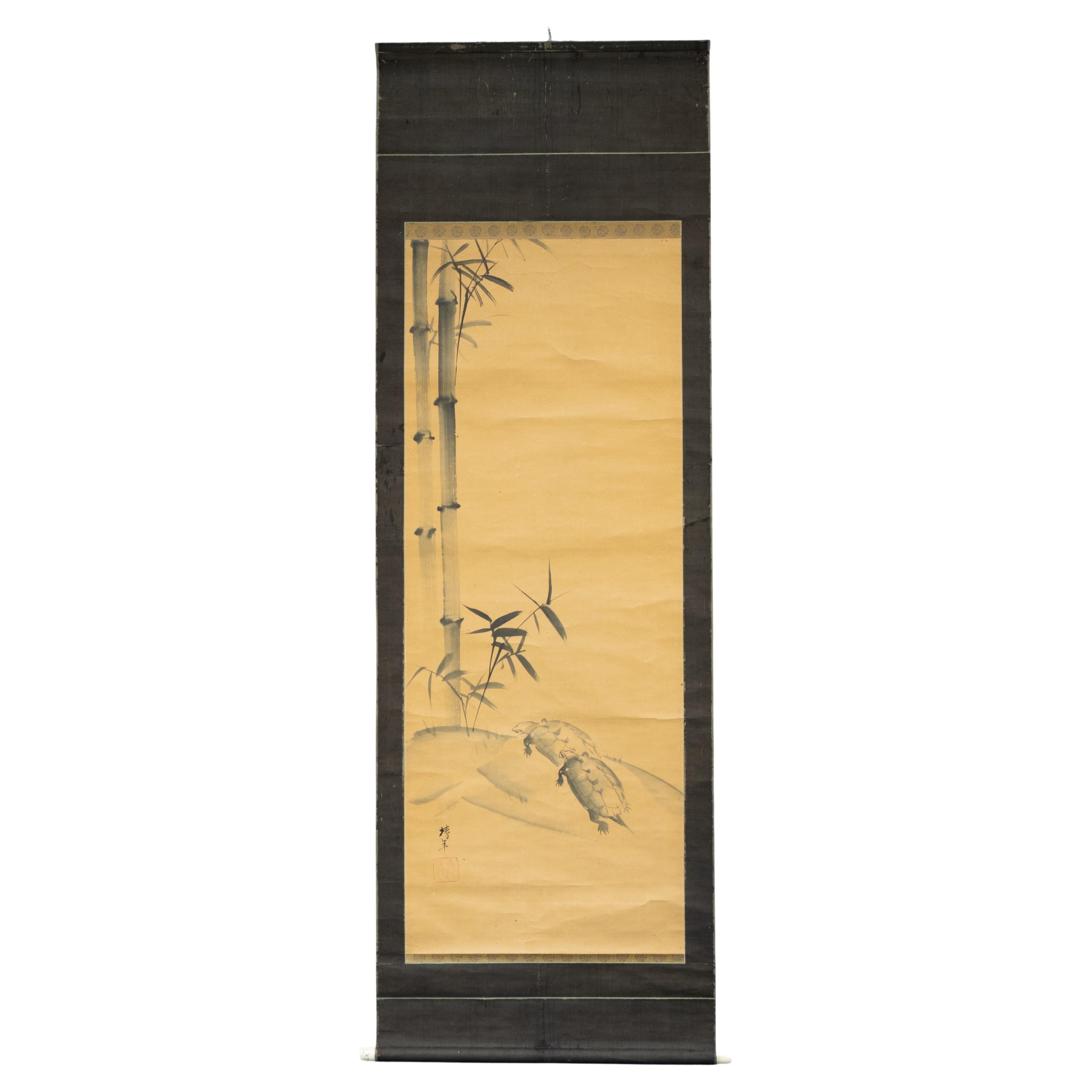Rouleau de peinture japonais de la période Edo Ônishi Chinnen '1792 - 1851'.  Signature de l'artiste en vente